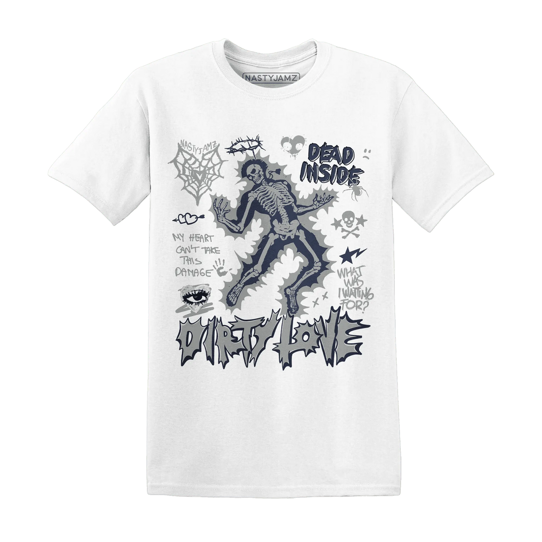 VaporMax-Plus-Midnight-Navy-White-Metallic-Silver-T-Shirt-Match-Dirty-Love-Skull