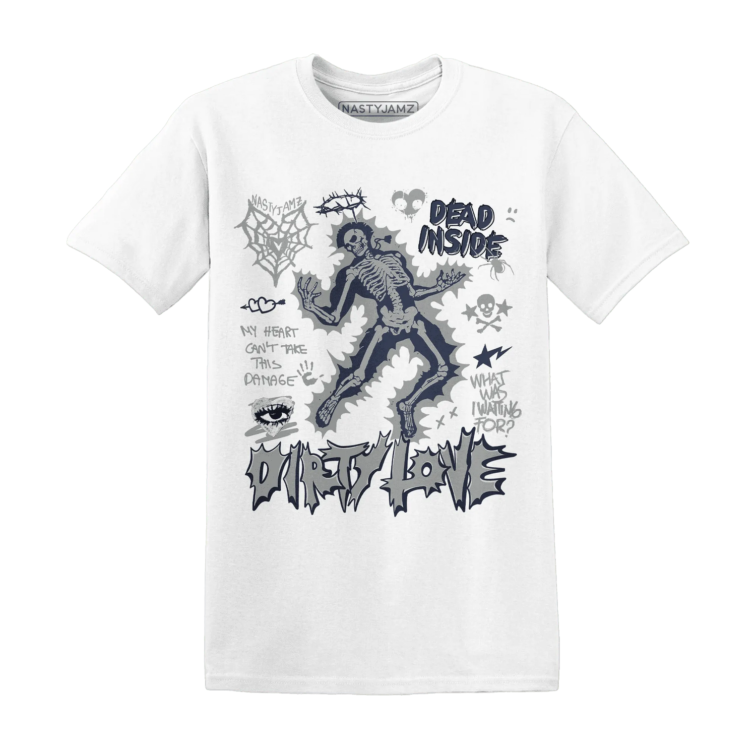 VaporMax-Plus-Midnight-Navy-White-Metallic-Silver-T-Shirt-Match-Dirty-Love-Skull