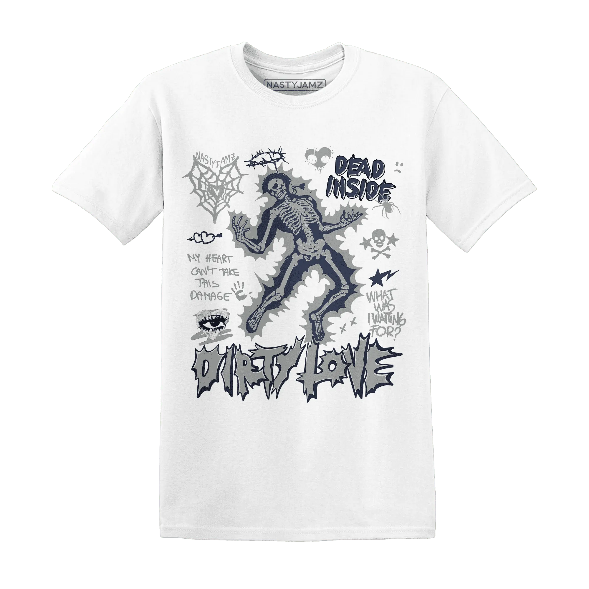 VaporMax-Plus-Midnight-Navy-White-Metallic-Silver-T-Shirt-Match-Dirty-Love-Skull