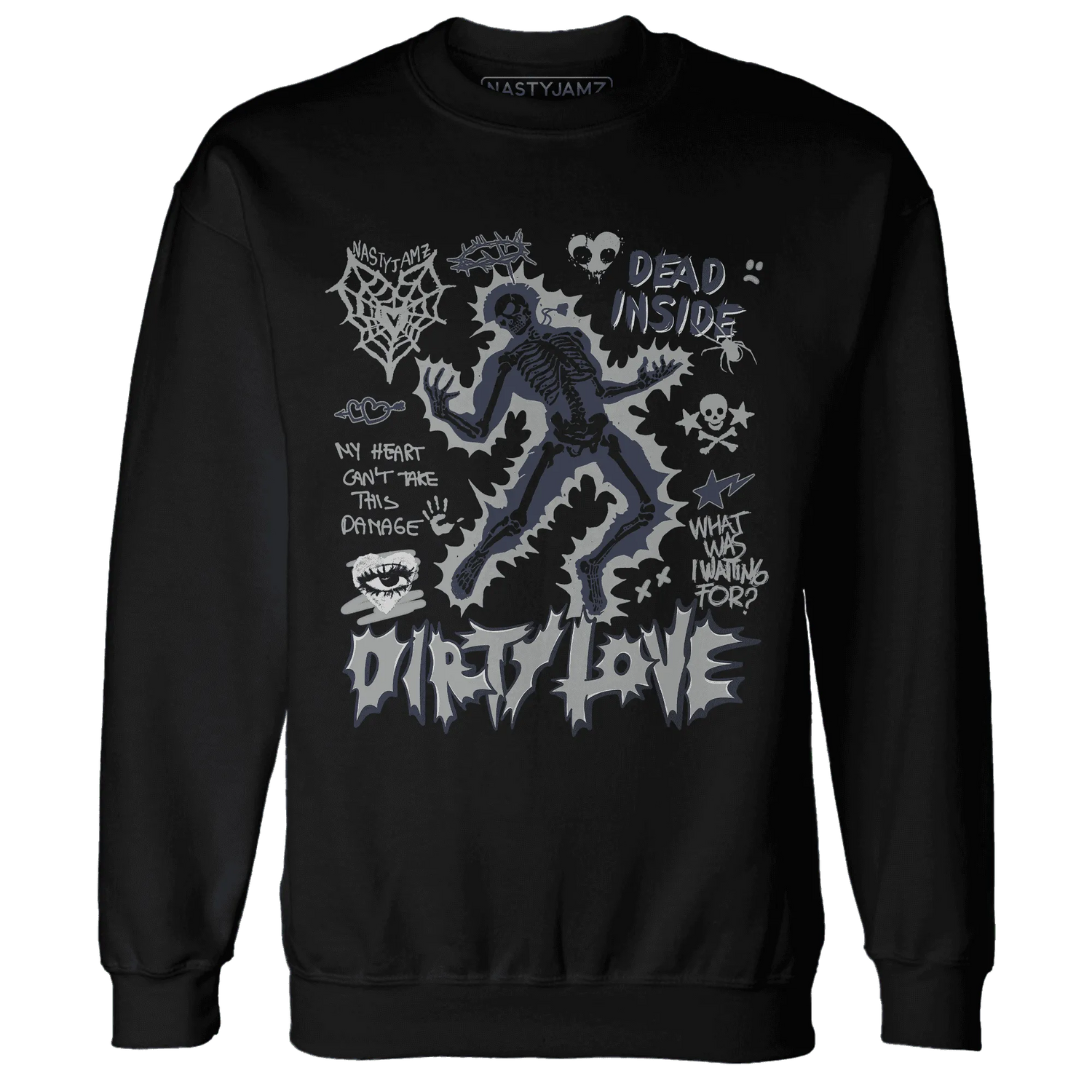 VaporMax-Plus-Midnight-Navy-White-Metallic-Silver-Sweatshirt-Match-Dirty-Love-Skull