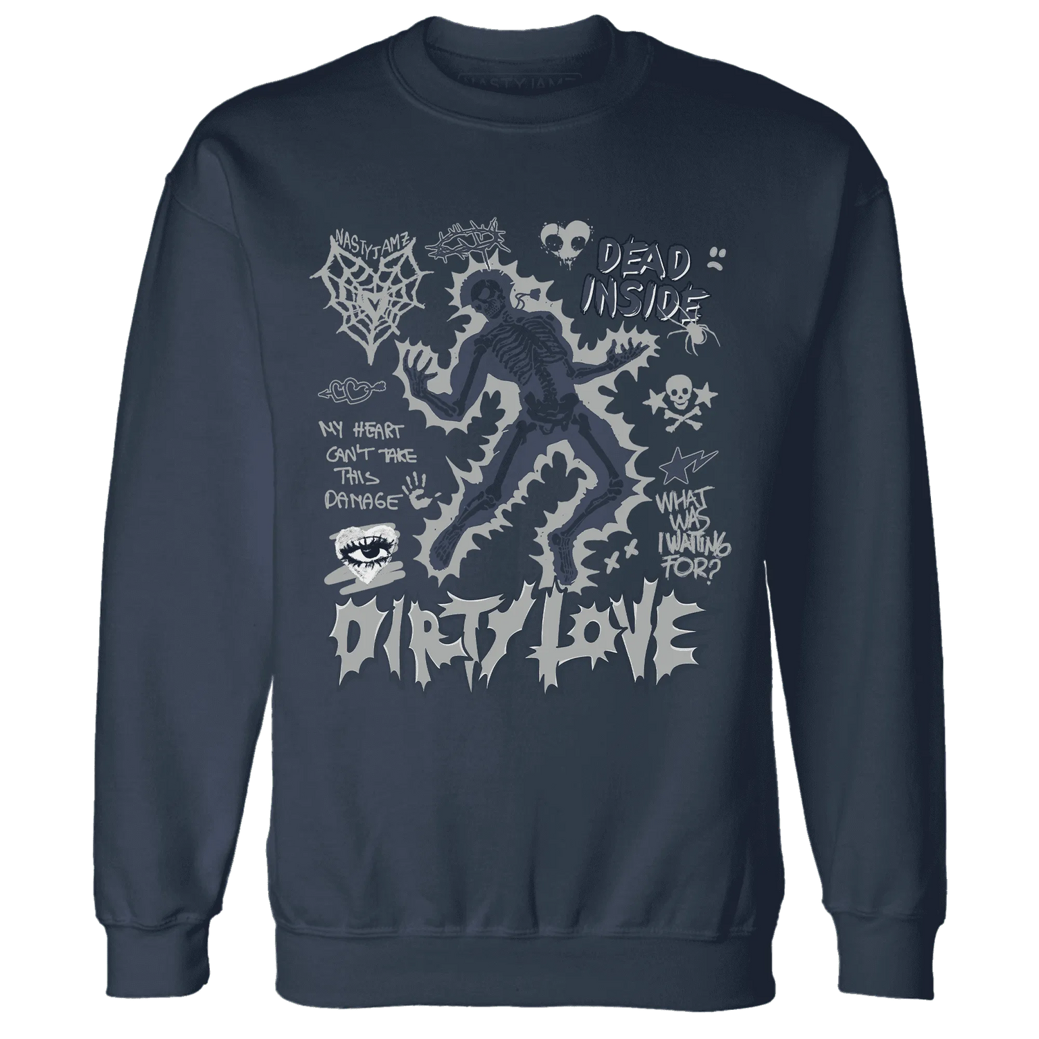 VaporMax-Plus-Midnight-Navy-White-Metallic-Silver-Sweatshirt-Match-Dirty-Love-Skull