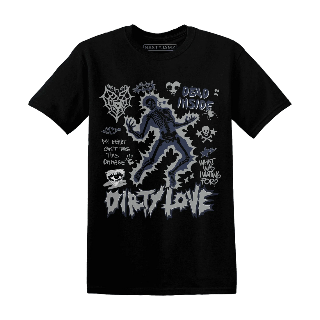 VaporMax-Plus-Midnight-Navy-White-Metallic-Silver-T-Shirt-Match-Dirty-Love-Skull
