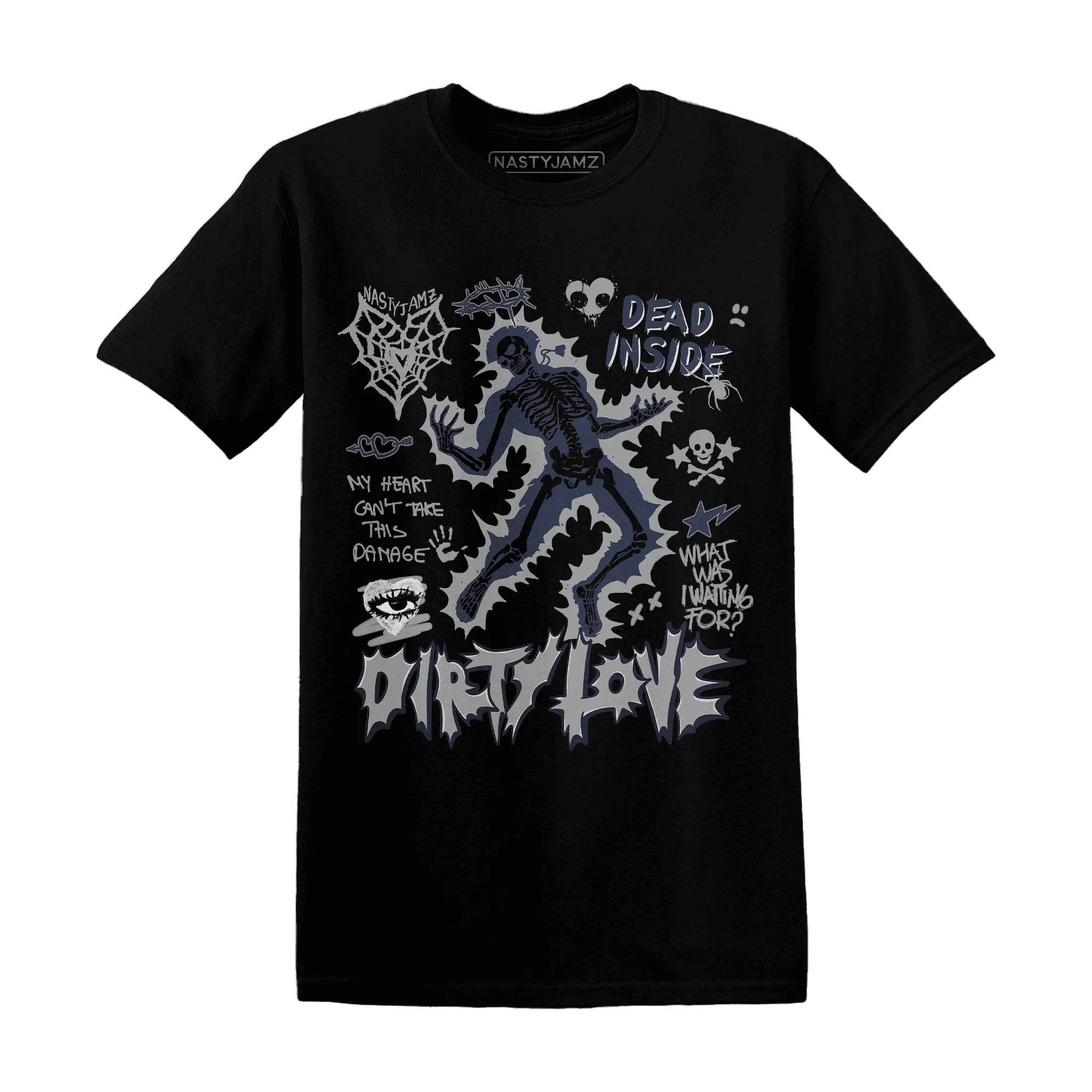 VaporMax-Plus-Midnight-Navy-White-Metallic-Silver-T-Shirt-Match-Dirty-Love-Skull