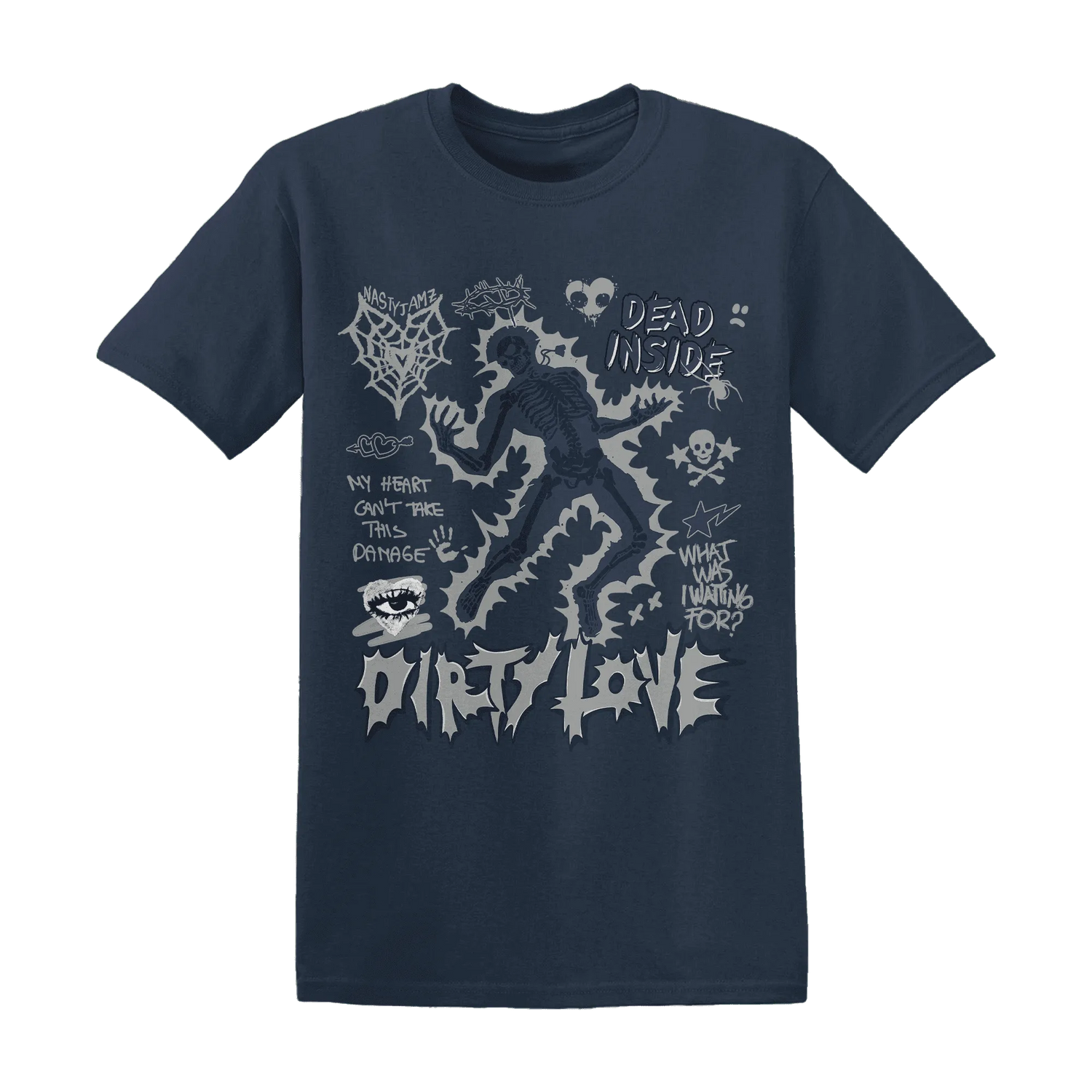 VaporMax-Plus-Midnight-Navy-White-Metallic-Silver-T-Shirt-Match-Dirty-Love-Skull