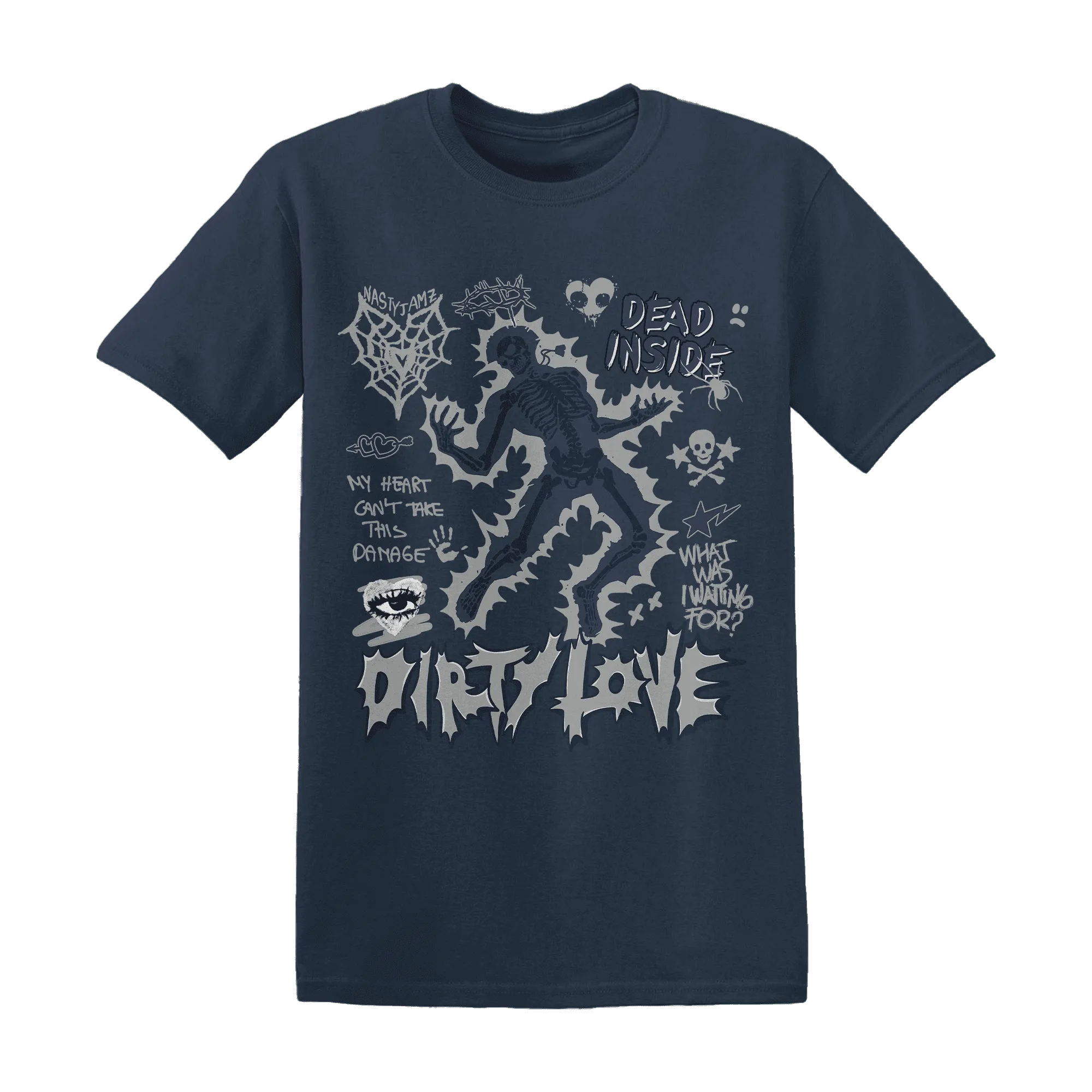 VaporMax-Plus-Midnight-Navy-White-Metallic-Silver-T-Shirt-Match-Dirty-Love-Skull