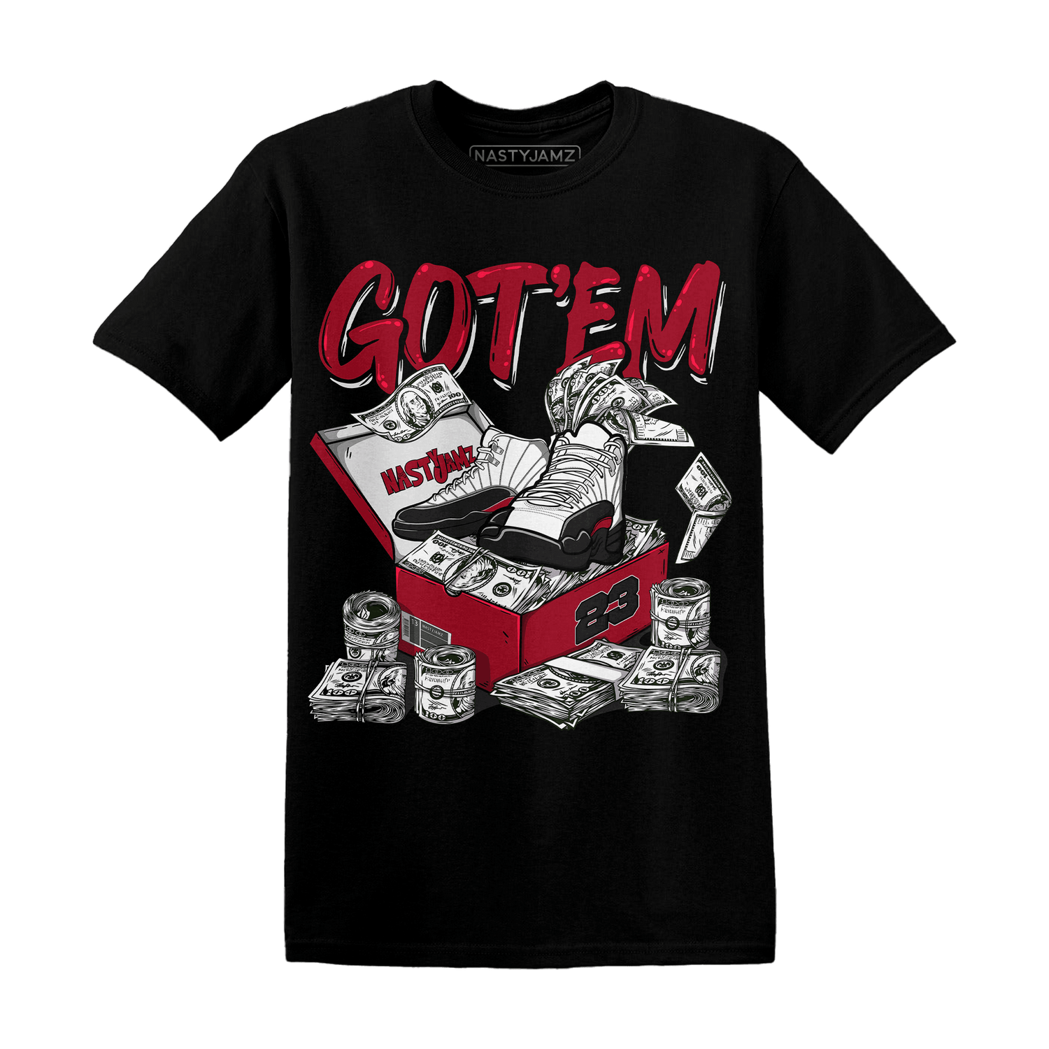 Retro Red Taxi 12s T Shirt Match Dollar Sneaker Box - NastyJamz