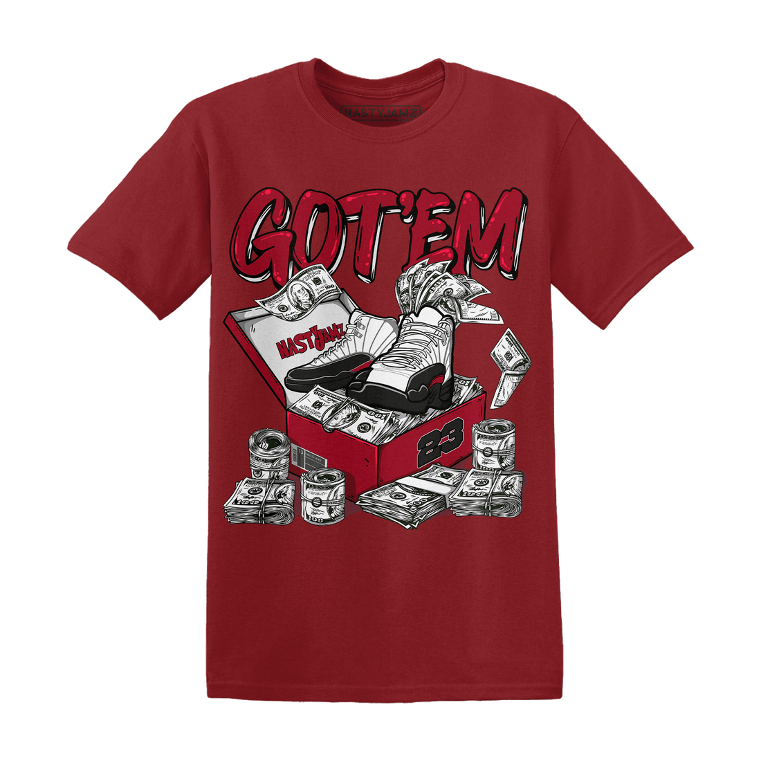 Retro Red Taxi 12s T Shirt Match Dollar Sneaker Box - NastyJamz