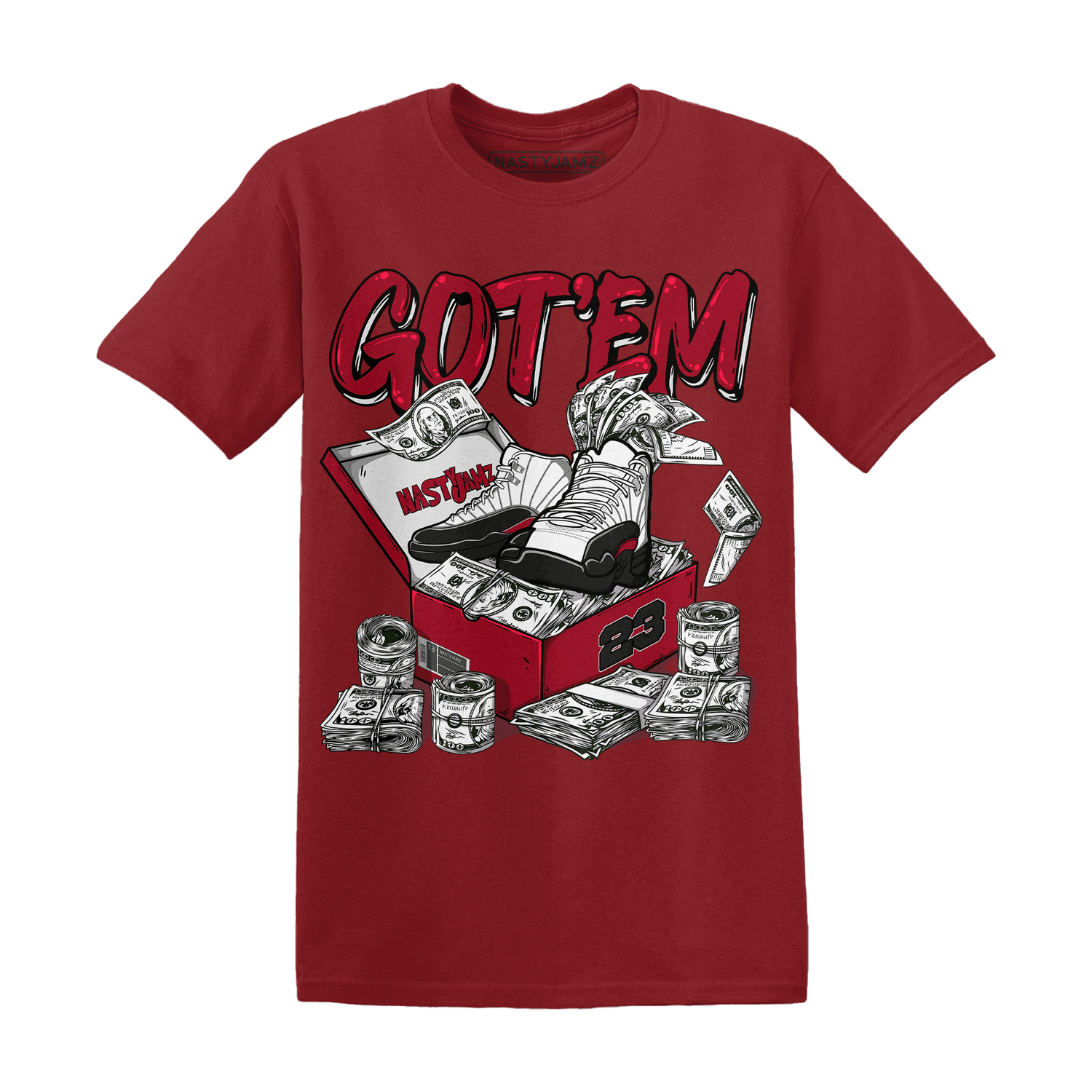 Retro Red Taxi 12s T Shirt Match Dollar Sneaker Box - NastyJamz