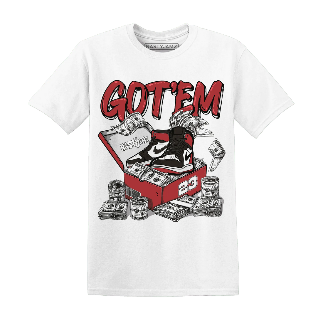 Black-Toe-Reimagined-Red-White-1s-NastyJamz-T-Shirt-Match-Dollar-Sneaker-Box