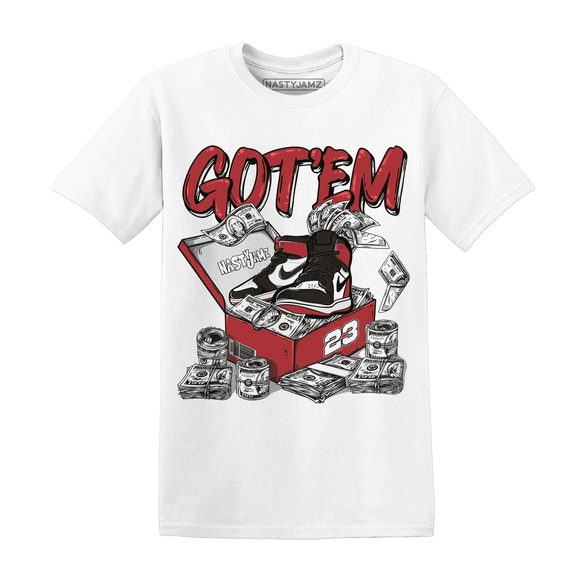 Black-Toe-Reimagined-Red-White-1s-NastyJamz-T-Shirt-Match-Dollar-Sneaker-Box