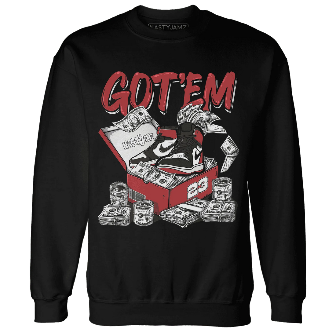 Black-Toe-Reimagined-Red-White-1s-NastyJamz-Sweatshirt-Match-Dollar-Sneaker-Box