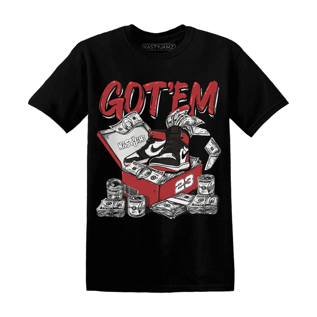 Black-Toe-Reimagined-Red-White-1s-NastyJamz-T-Shirt-Match-Dollar-Sneaker-Box