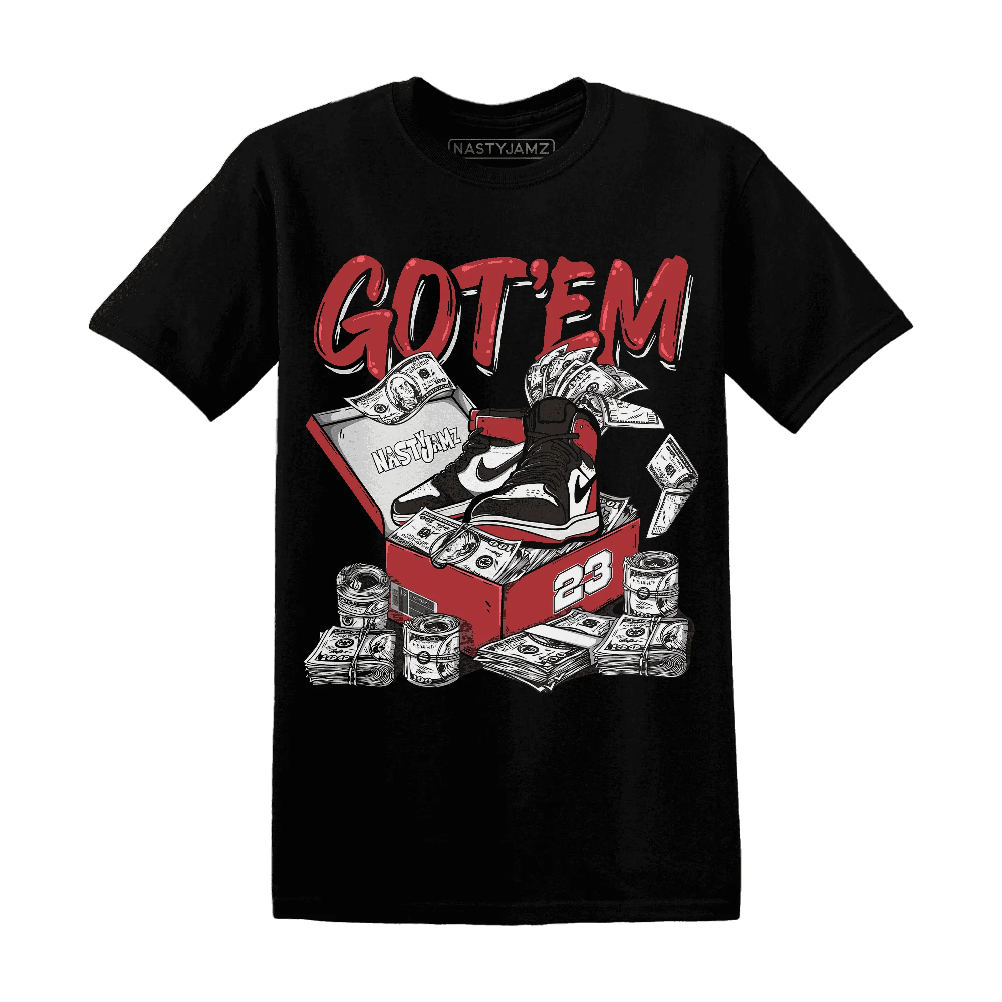Black-Toe-Reimagined-Red-White-1s-NastyJamz-T-Shirt-Match-Dollar-Sneaker-Box