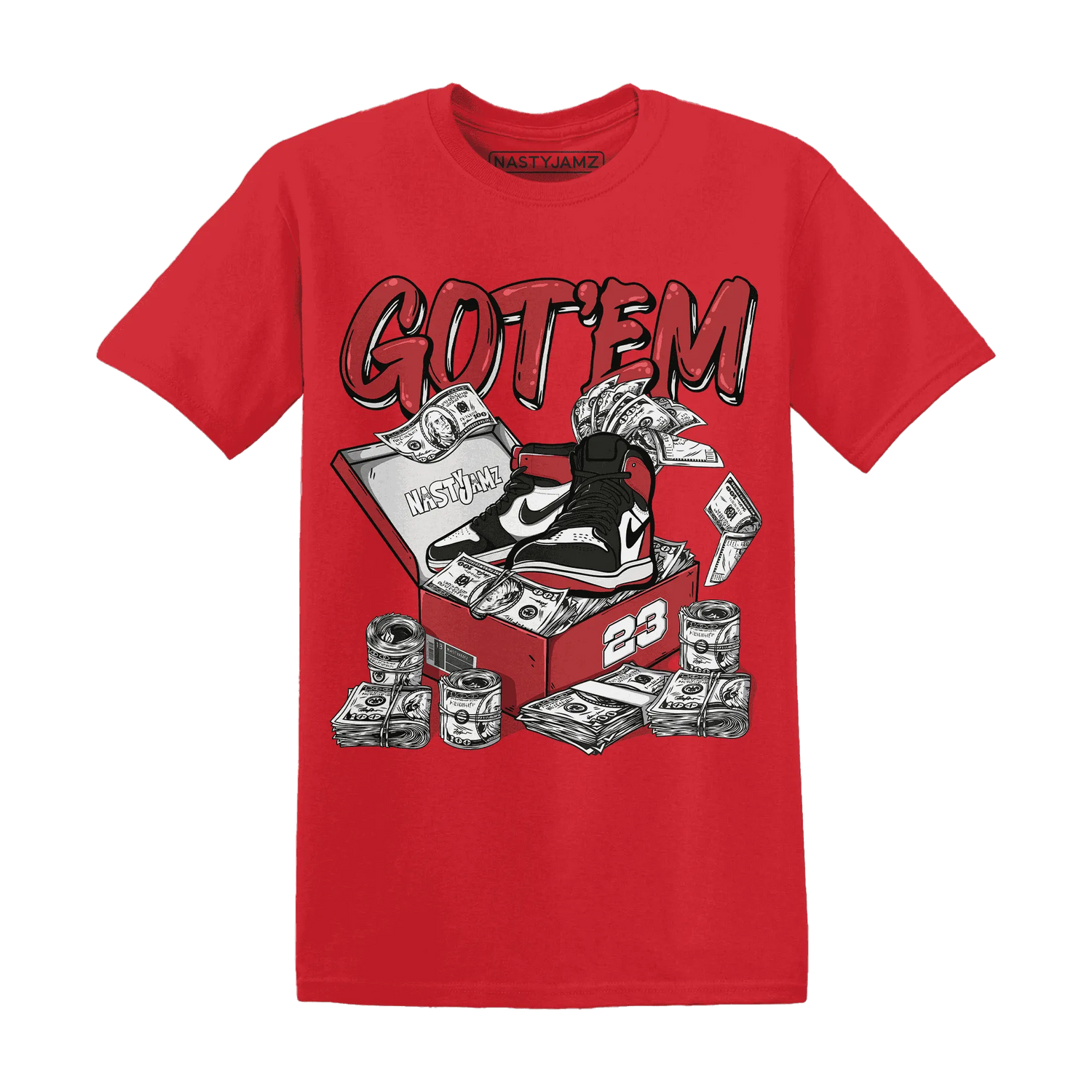 Black-Toe-Reimagined-Red-White-1s-NastyJamz-T-Shirt-Match-Dollar-Sneaker-Box
