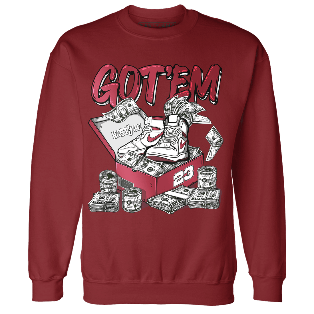 High 85 Metallic Burgundy 1s Sweatshirt Match Dollar Sneaker Box - NastyJamz