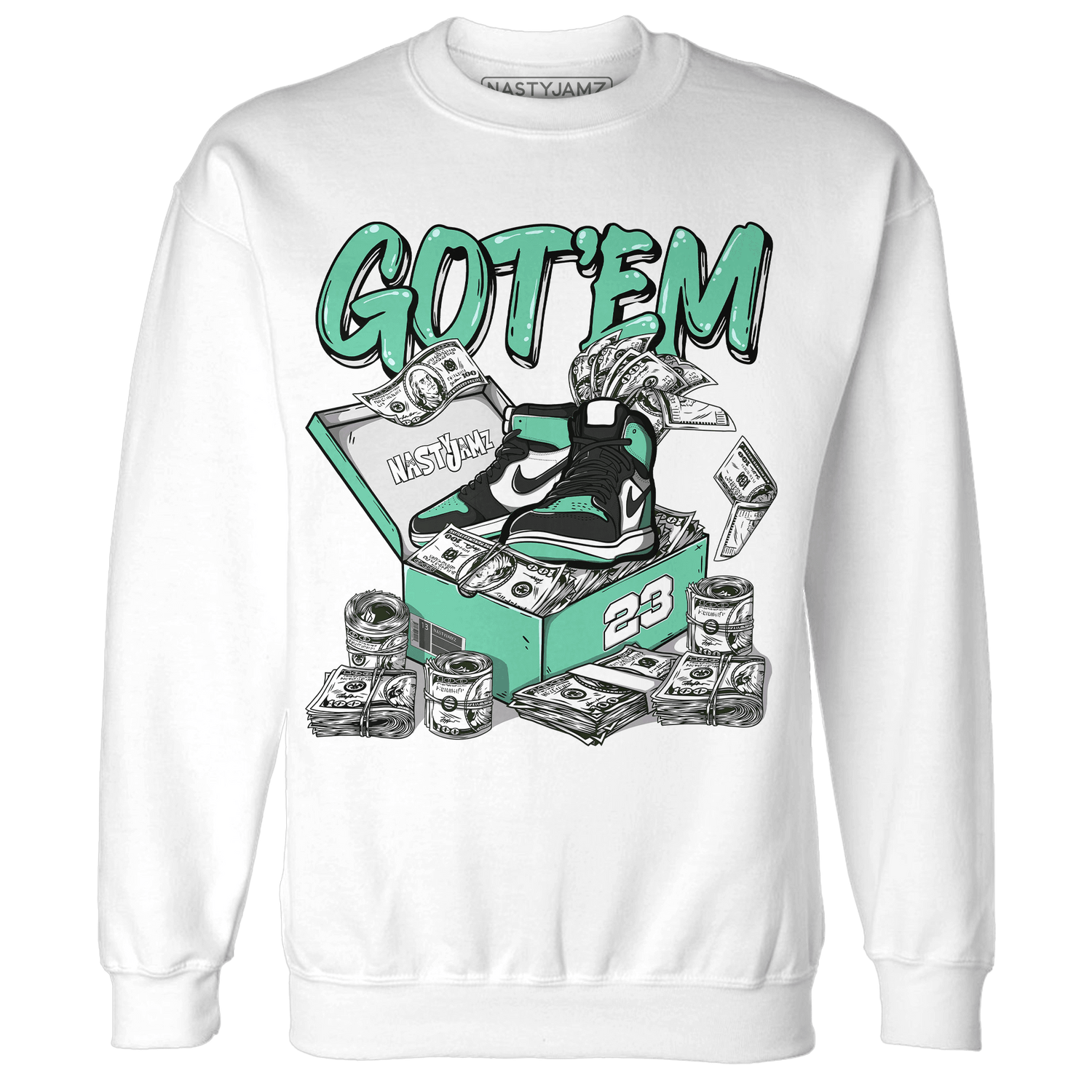 High OG Green Glow 1s Sweatshirt Match Dollar Sneaker Box - NastyJamz