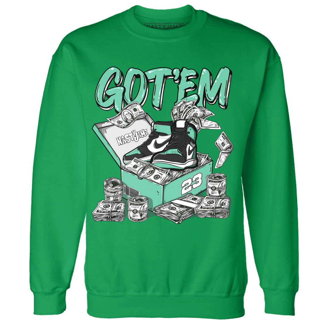 High OG Green Glow 1s Sweatshirt Match Dollar Sneaker Box - NastyJamz