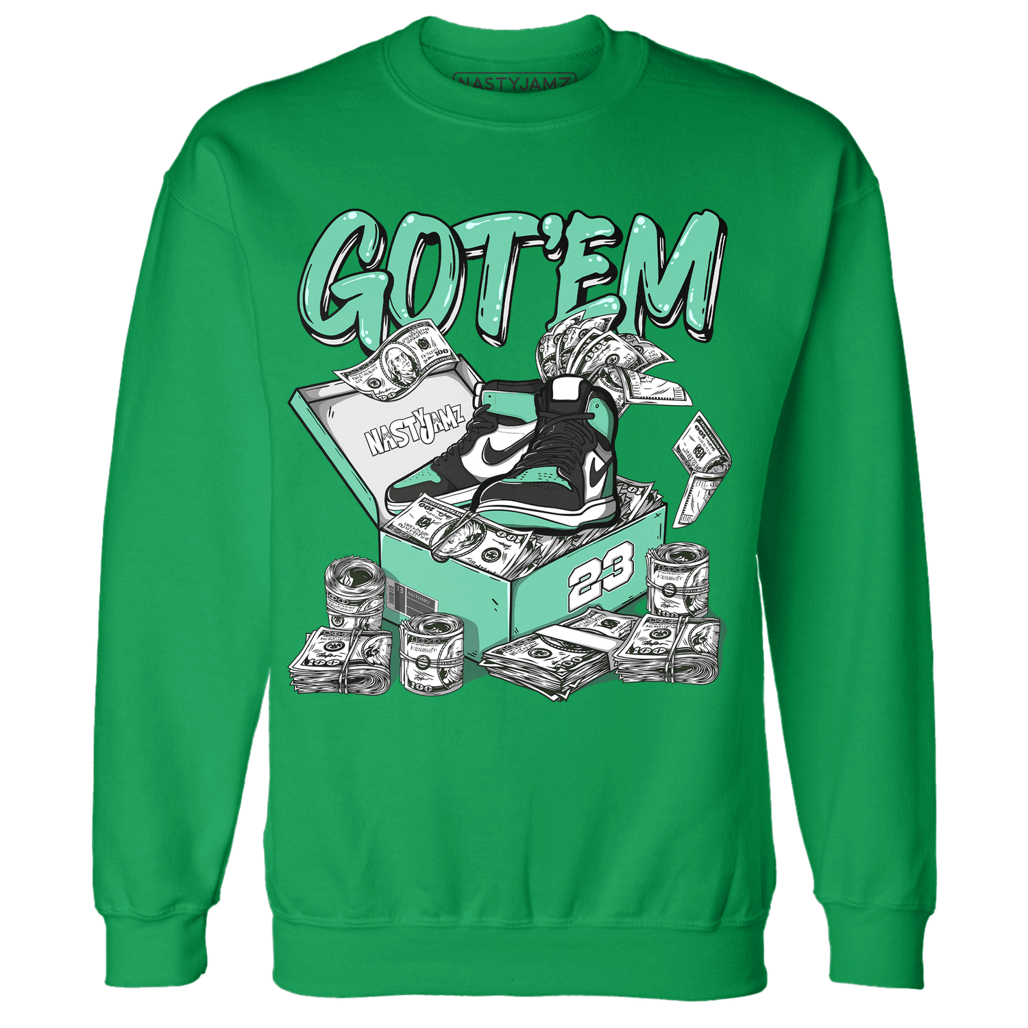 High OG Green Glow 1s Sweatshirt Match Dollar Sneaker Box - NastyJamz