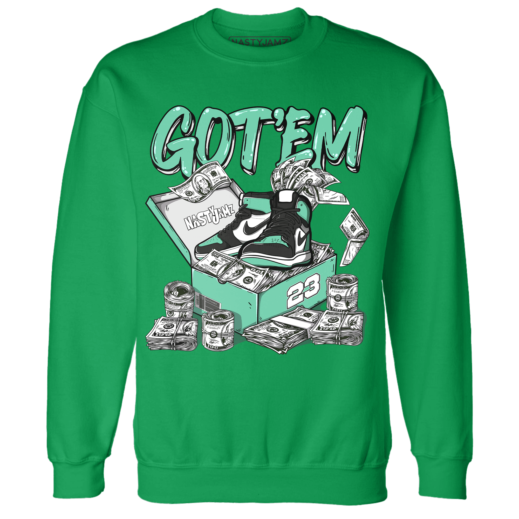 High OG Green Glow 1s Sweatshirt Match Dollar Sneaker Box - NastyJamz