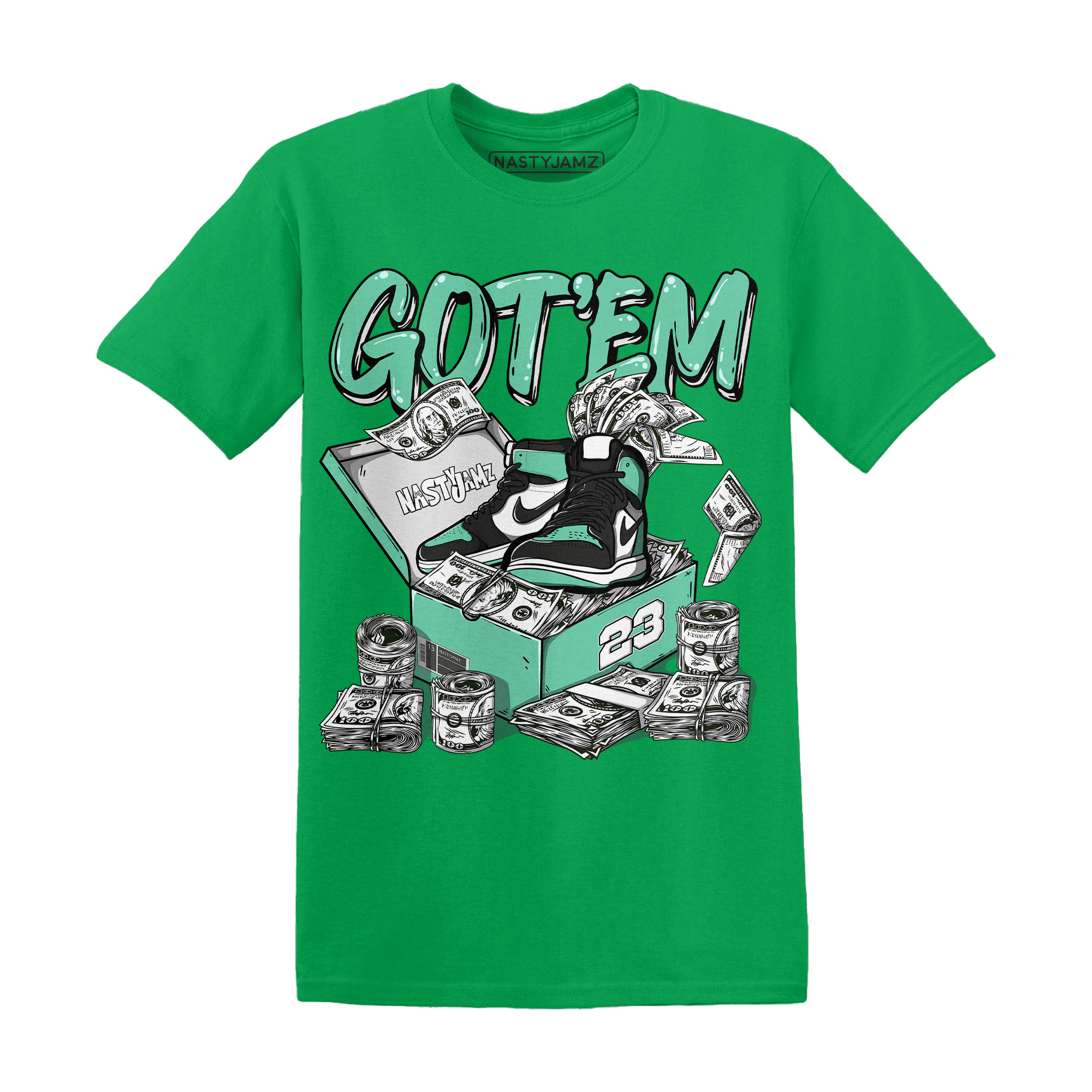 High OG Green Glow 1s T Shirt Match Dollar Sneaker Box - NastyJamz