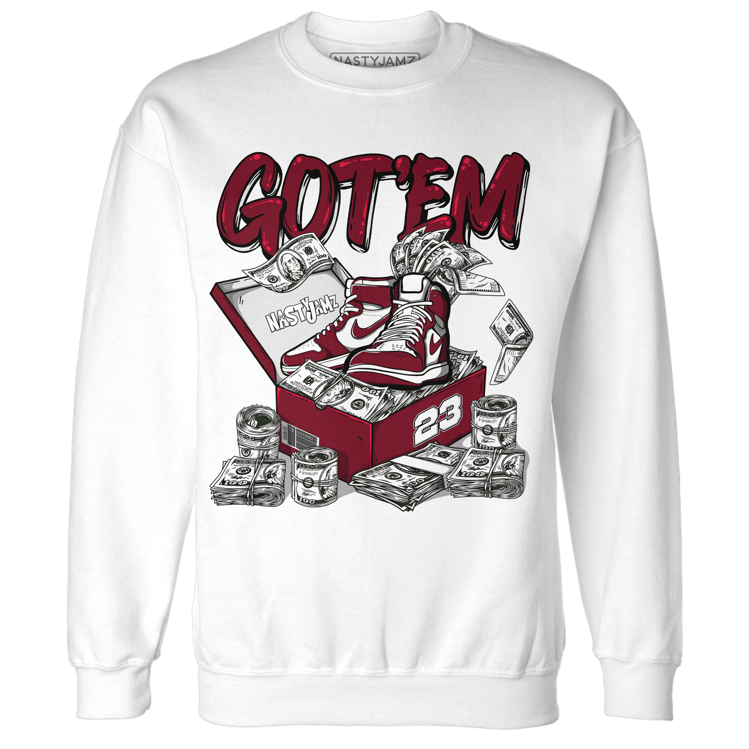 High White Team Red 1s Sweatshirt Match Dollar Sneaker Box - NastyJamz