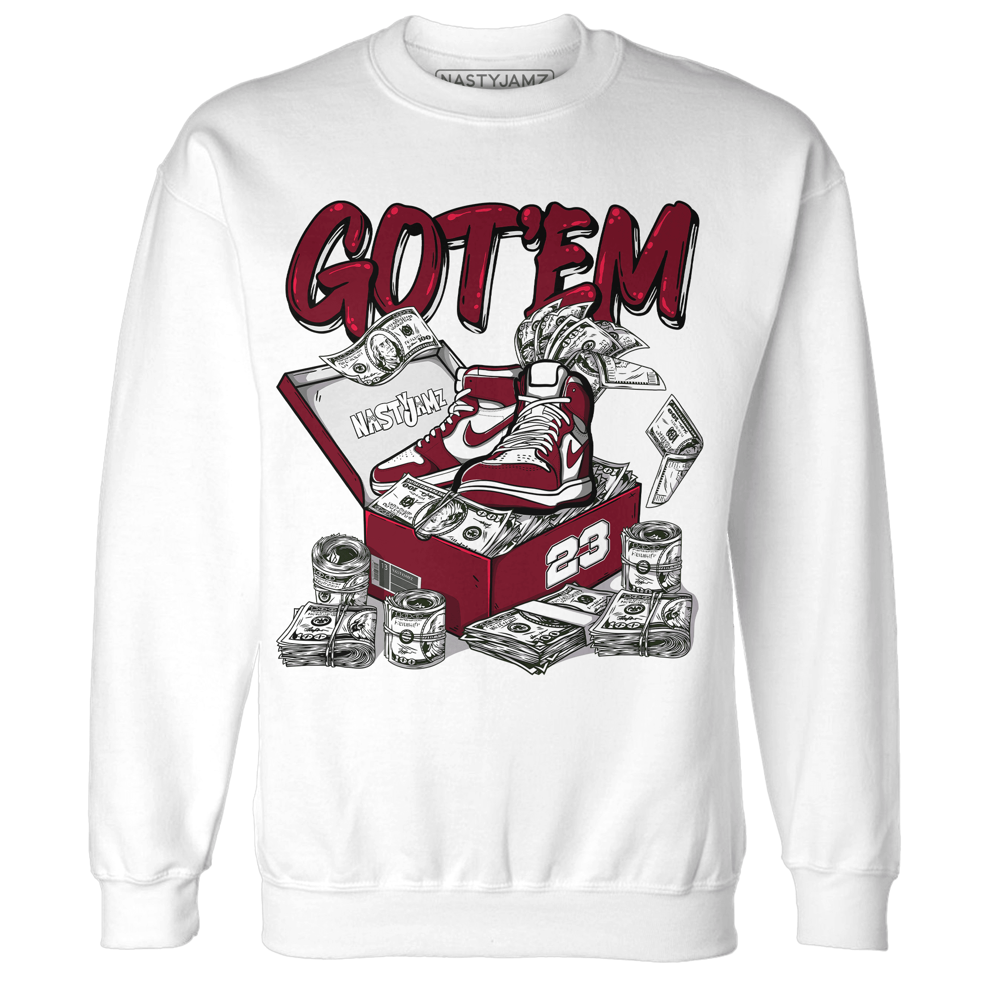 High White Team Red 1s Sweatshirt Match Dollar Sneaker Box - NastyJamz