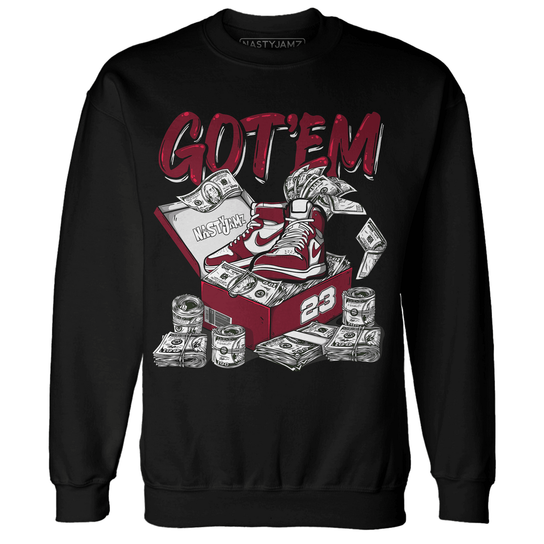 High White Team Red 1s Sweatshirt Match Dollar Sneaker Box - NastyJamz