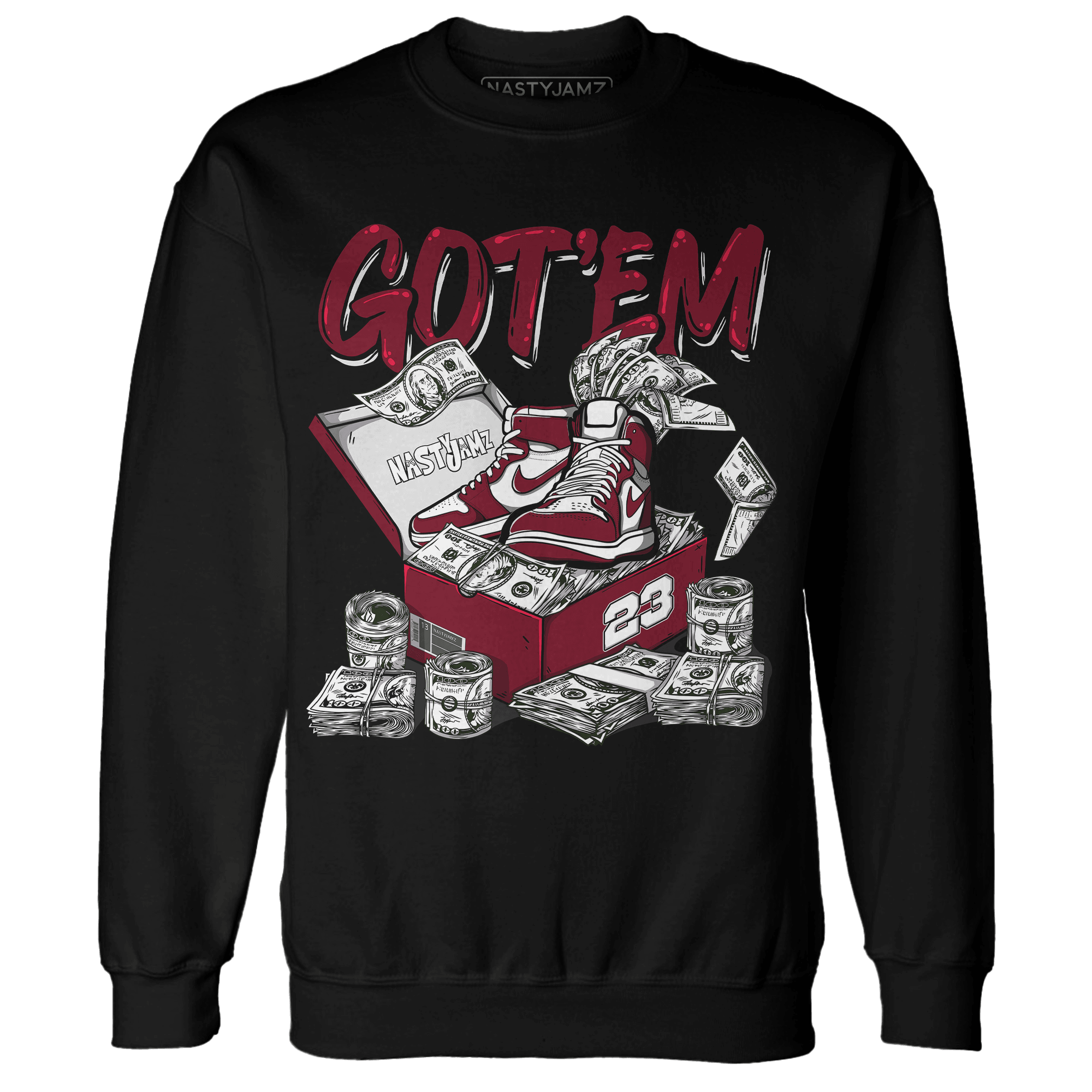 High White Team Red 1s Sweatshirt Match Dollar Sneaker Box - NastyJamz