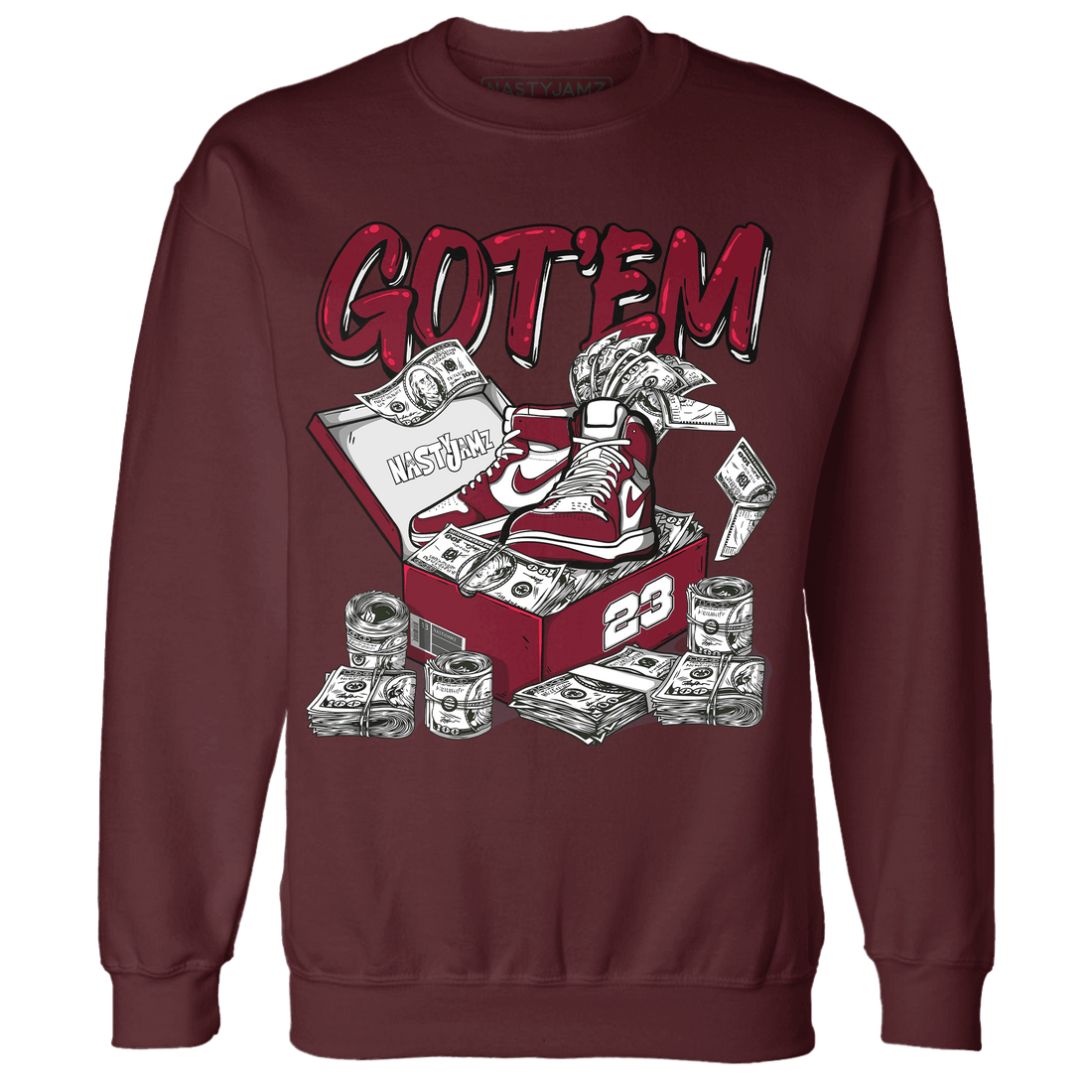 High White Team Red 1s Sweatshirt Match Dollar Sneaker Box - NastyJamz