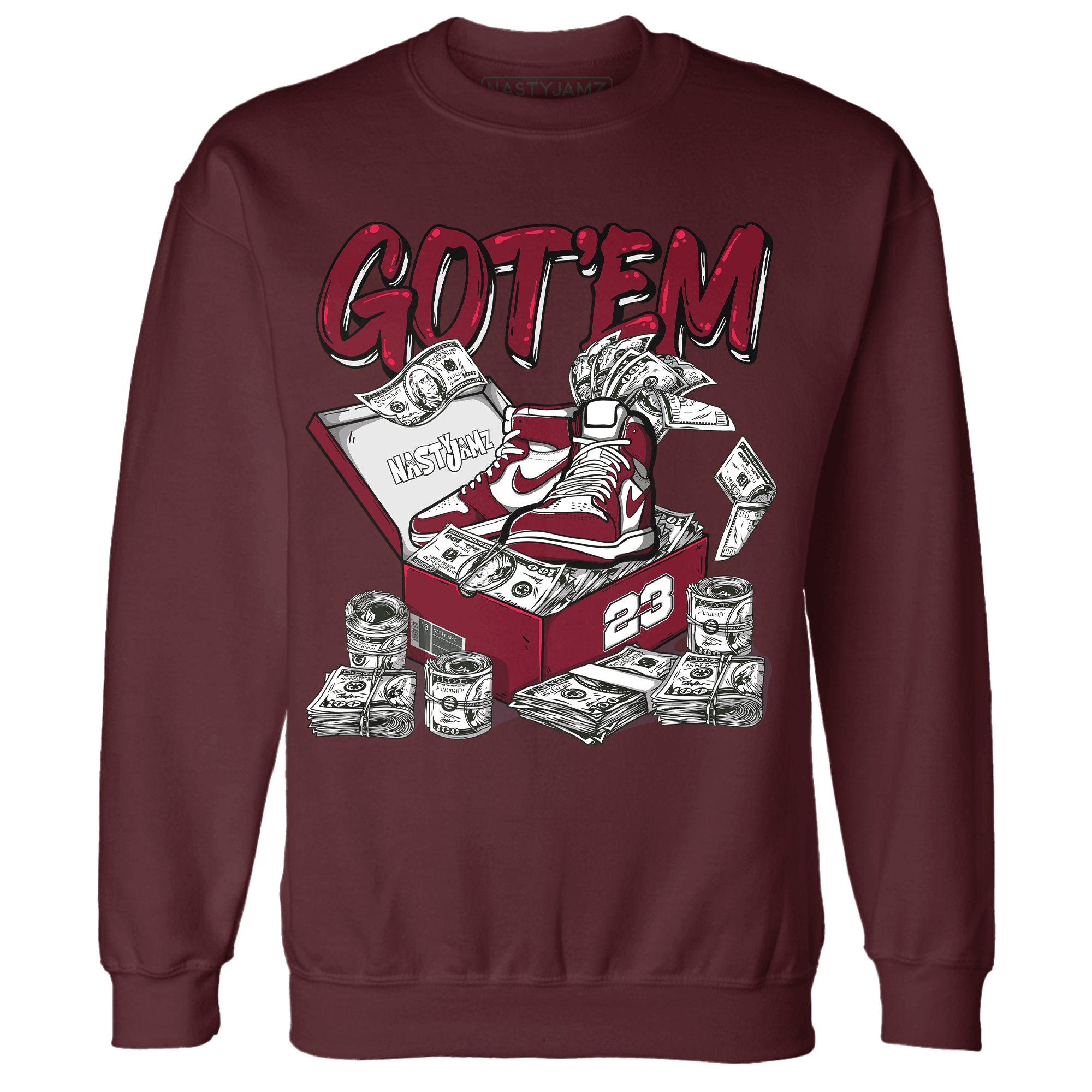 High White Team Red 1s Sweatshirt Match Dollar Sneaker Box - NastyJamz