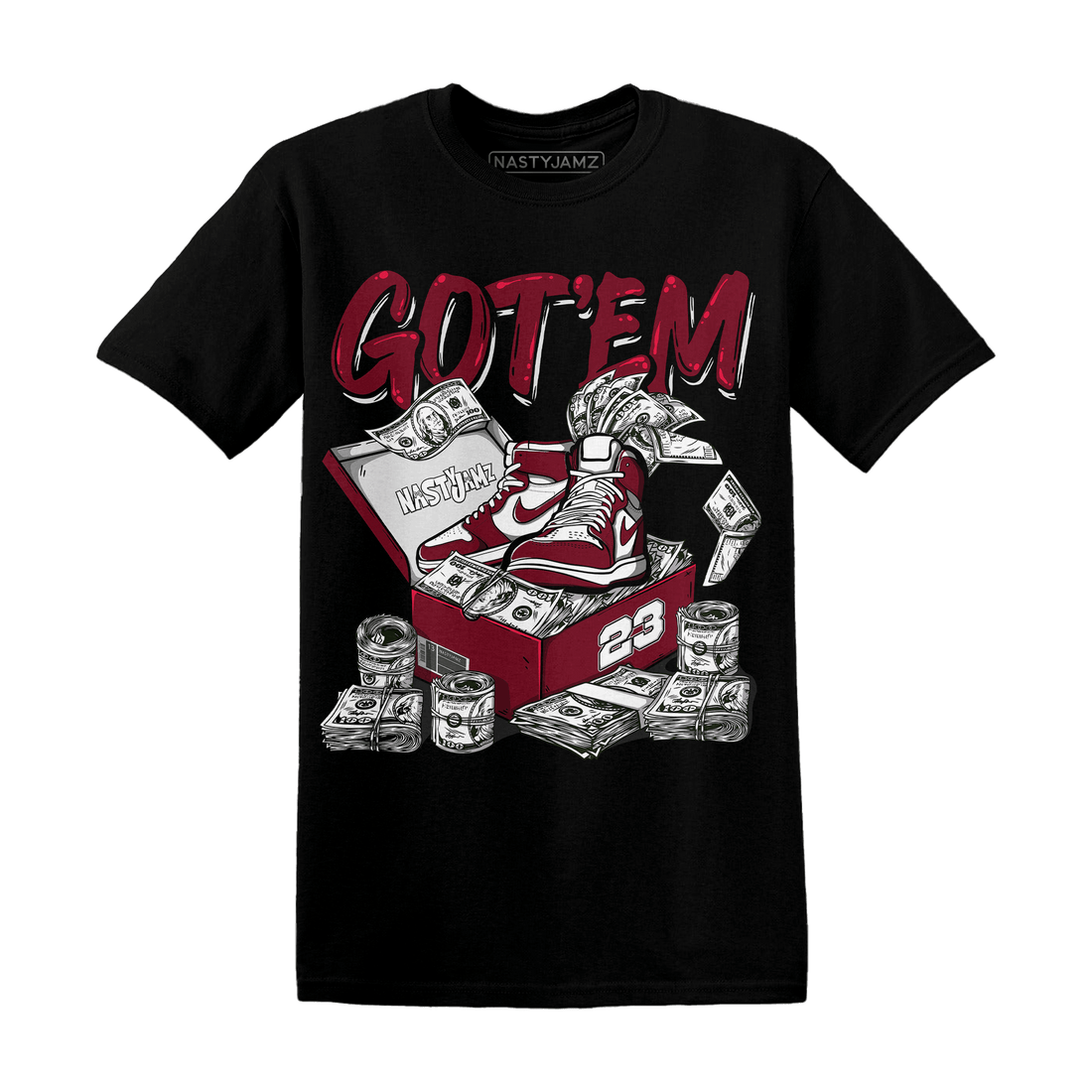 High White Team Red 1s T Shirt Match Dollar Sneaker Box - NastyJamz