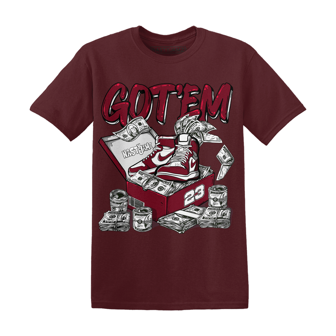 High White Team Red 1s T Shirt Match Dollar Sneaker Box - NastyJamz
