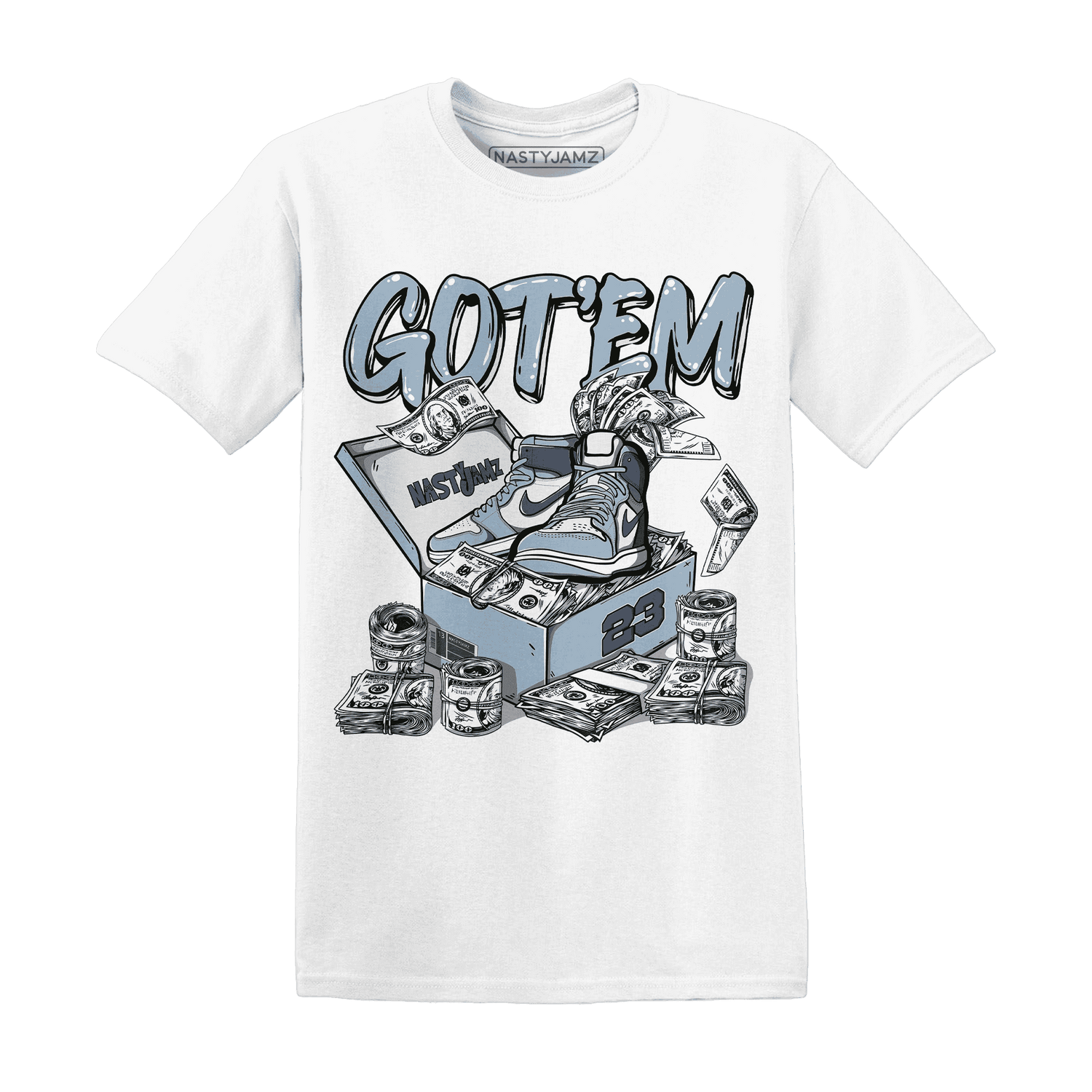Mid Diffused Blue Grey 1s T Shirt Match Dollar Sneaker Box - NastyJamz