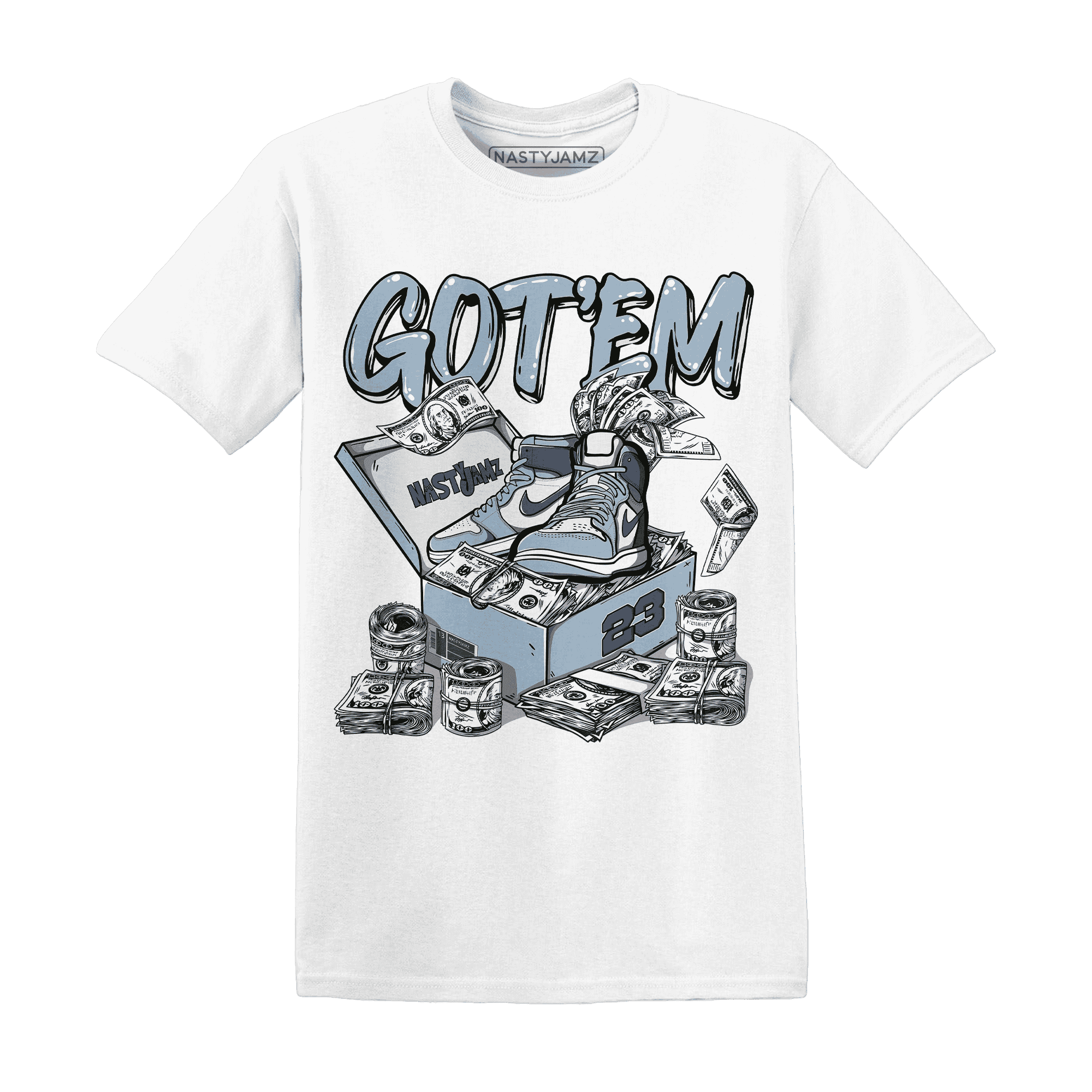 Mid Diffused Blue Grey 1s T Shirt Match Dollar Sneaker Box - NastyJamz