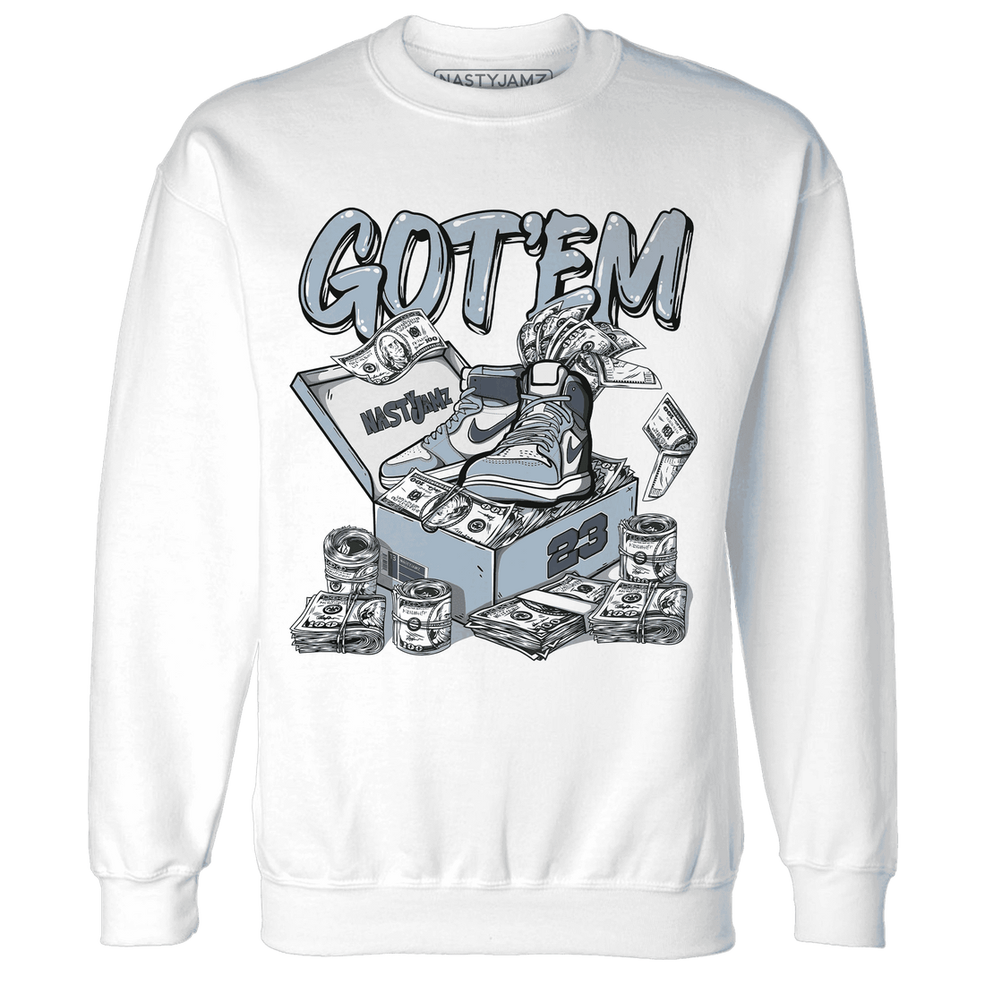 Mid Diffused Blue Grey 1s Sweatshirt Match Dollar Sneaker Box - NastyJamz