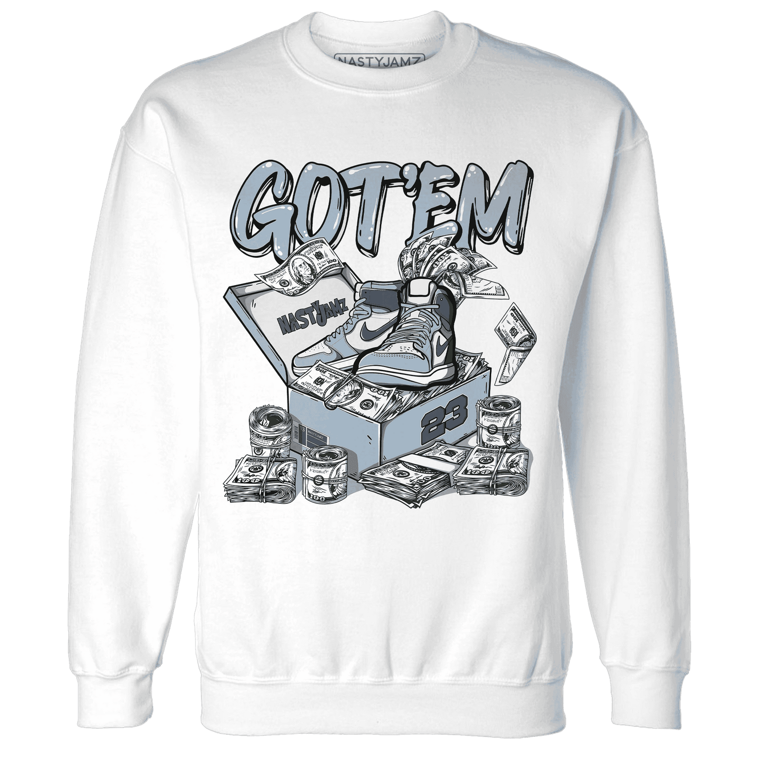 Mid Diffused Blue Grey 1s Sweatshirt Match Dollar Sneaker Box - NastyJamz