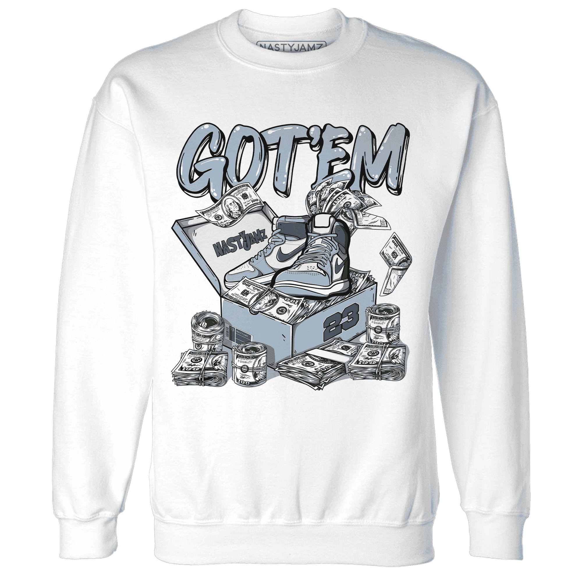 Mid Diffused Blue Grey 1s Sweatshirt Match Dollar Sneaker Box - NastyJamz