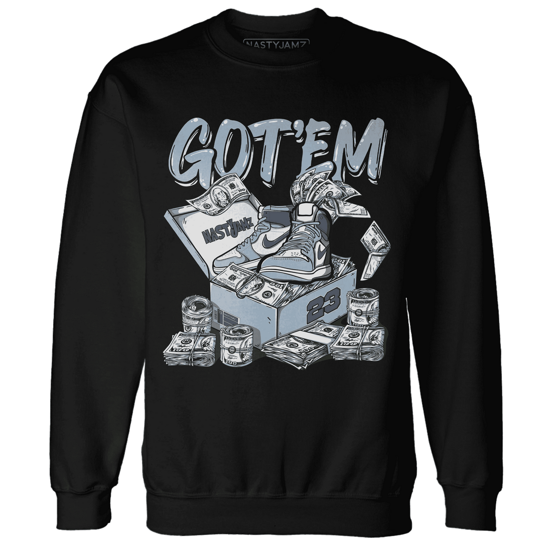Mid Diffused Blue Grey 1s Sweatshirt Match Dollar Sneaker Box - NastyJamz