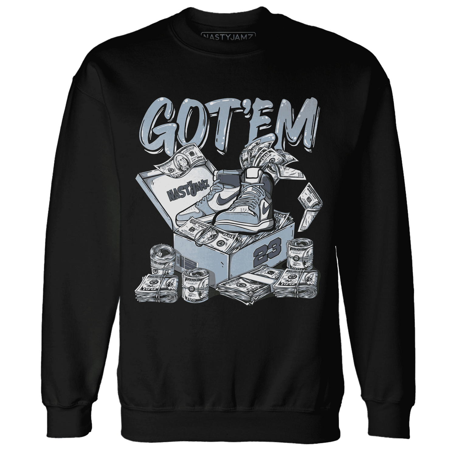 Mid Diffused Blue Grey 1s Sweatshirt Match Dollar Sneaker Box - NastyJamz