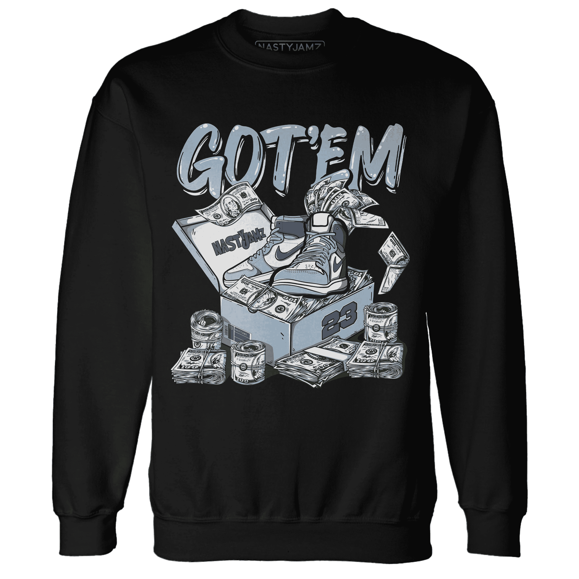 Mid Diffused Blue Grey 1s Sweatshirt Match Dollar Sneaker Box - NastyJamz