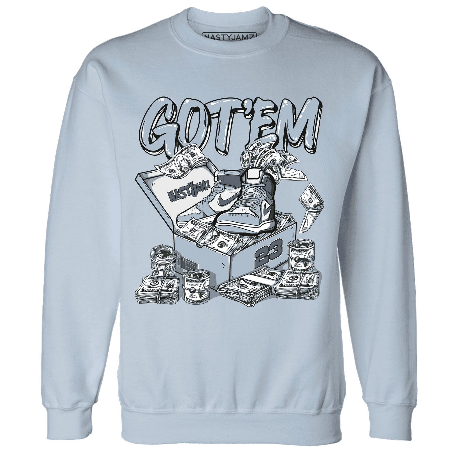 Mid Diffused Blue Grey 1s Sweatshirt Match Dollar Sneaker Box - NastyJamz