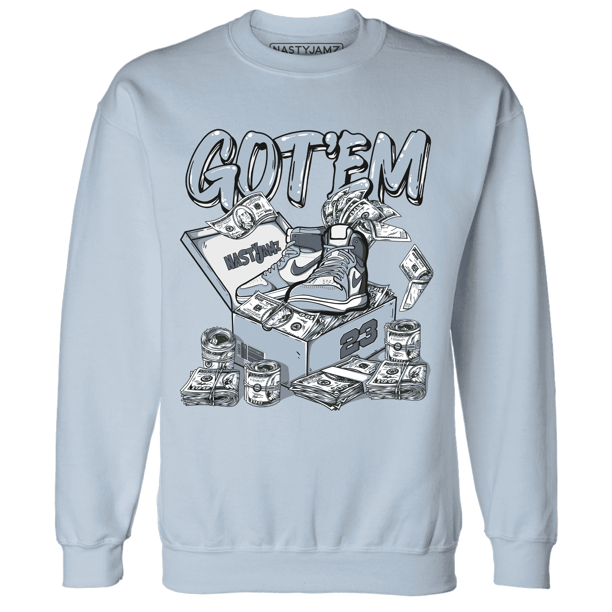 Mid Diffused Blue Grey 1s Sweatshirt Match Dollar Sneaker Box - NastyJamz