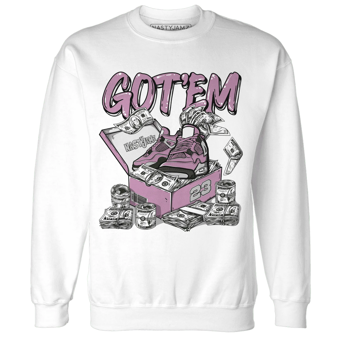 Orchid-Neutral-Grey-Black-White-4s-NastyJamz-Sweatshirt-Match-Dollar-Sneaker-Box