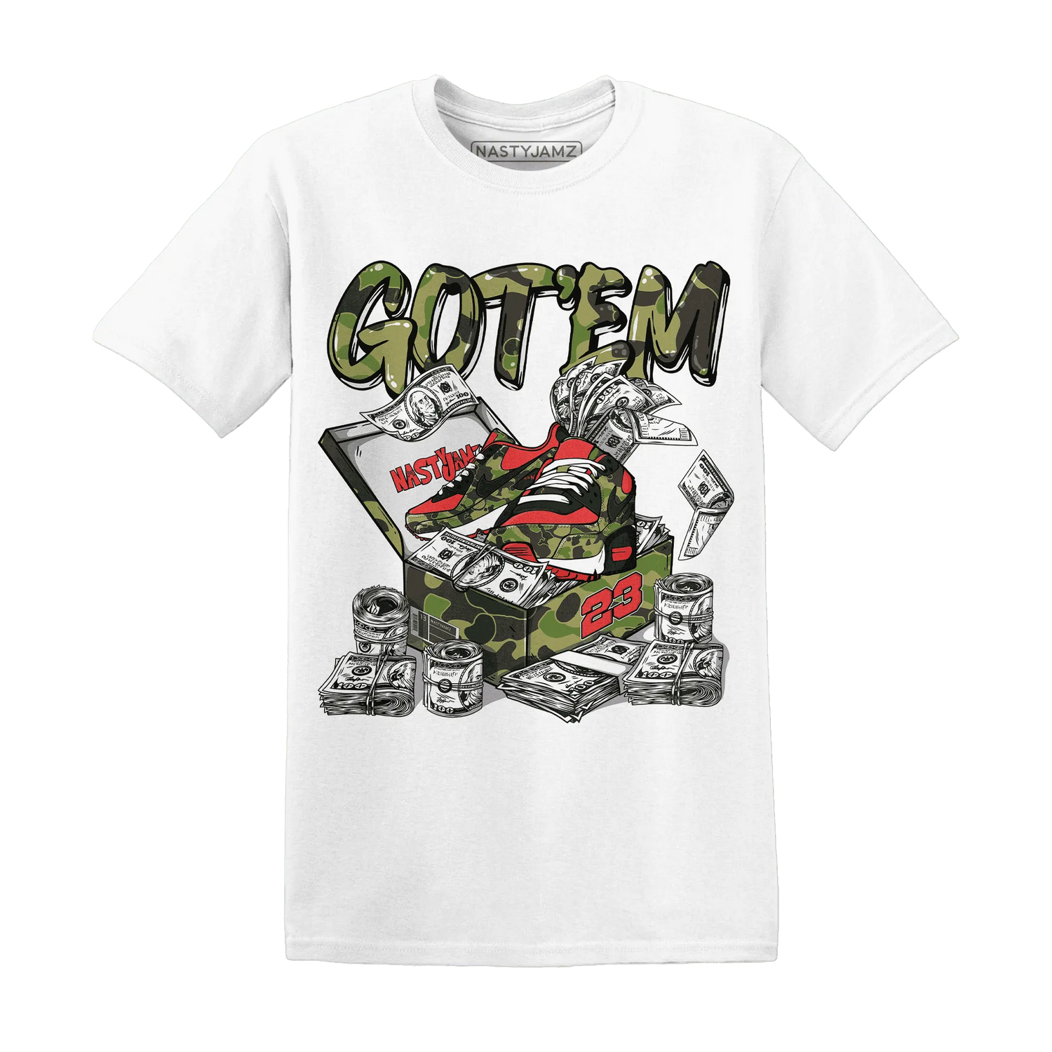 AM-90-Dark-Sage-Solar-Red-NastyJamz-T-Shirt-Match-Dollar-Sneaker-Box