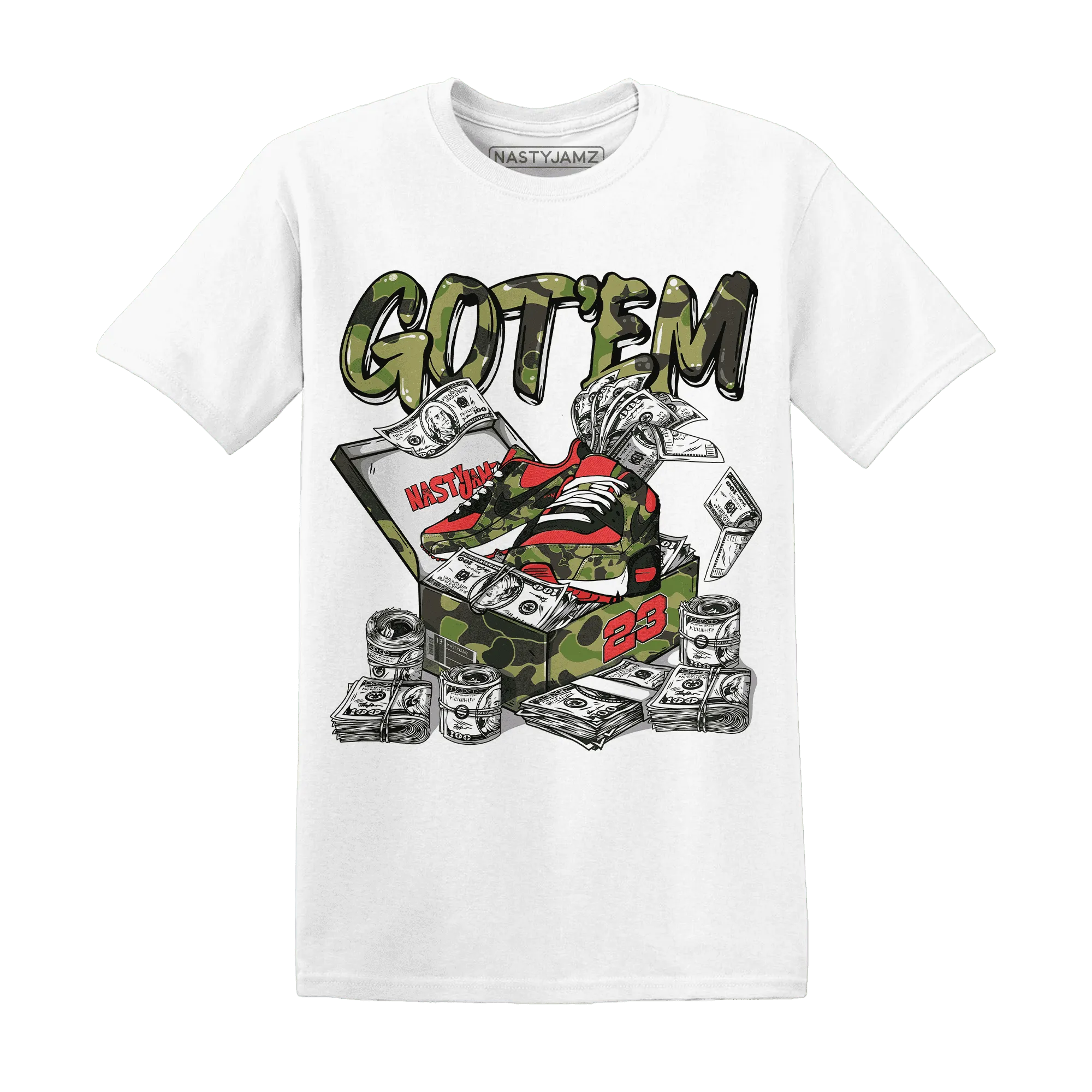 AM-90-Dark-Sage-Solar-Red-NastyJamz-T-Shirt-Match-Dollar-Sneaker-Box