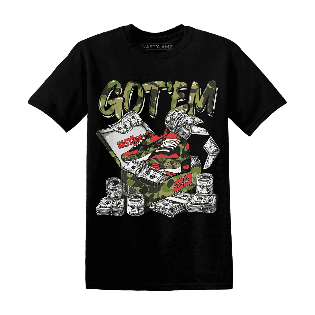 AM-90-Dark-Sage-Solar-Red-NastyJamz-T-Shirt-Match-Dollar-Sneaker-Box