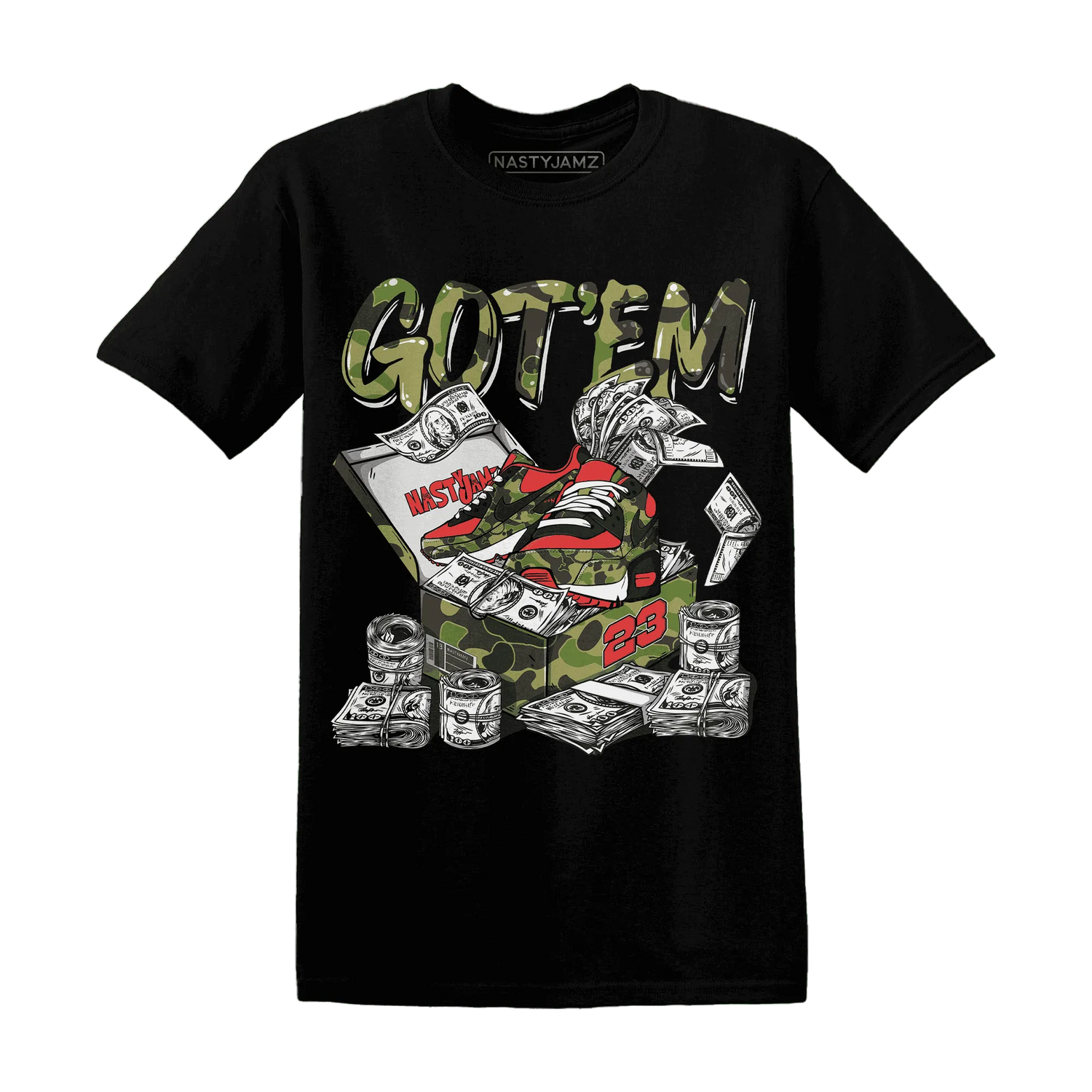 AM-90-Dark-Sage-Solar-Red-NastyJamz-T-Shirt-Match-Dollar-Sneaker-Box