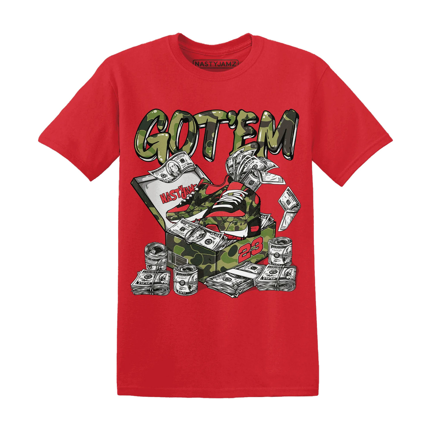 AM-90-Dark-Sage-Solar-Red-NastyJamz-T-Shirt-Match-Dollar-Sneaker-Box