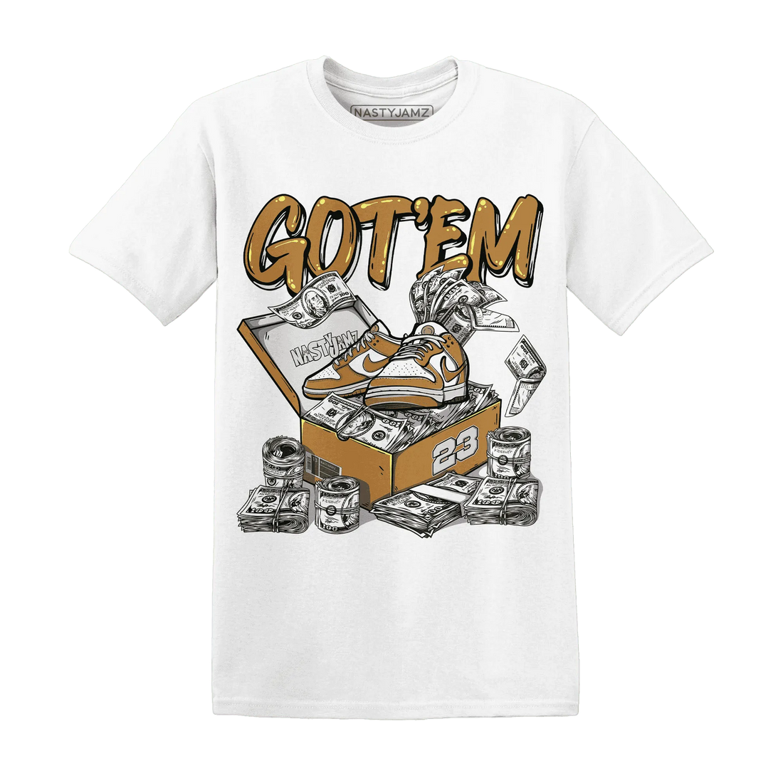 Dunk-Low-Retro-Wheat-Orange-NastyJamz-T-Shirt-Match-Dollar-Sneaker-Box