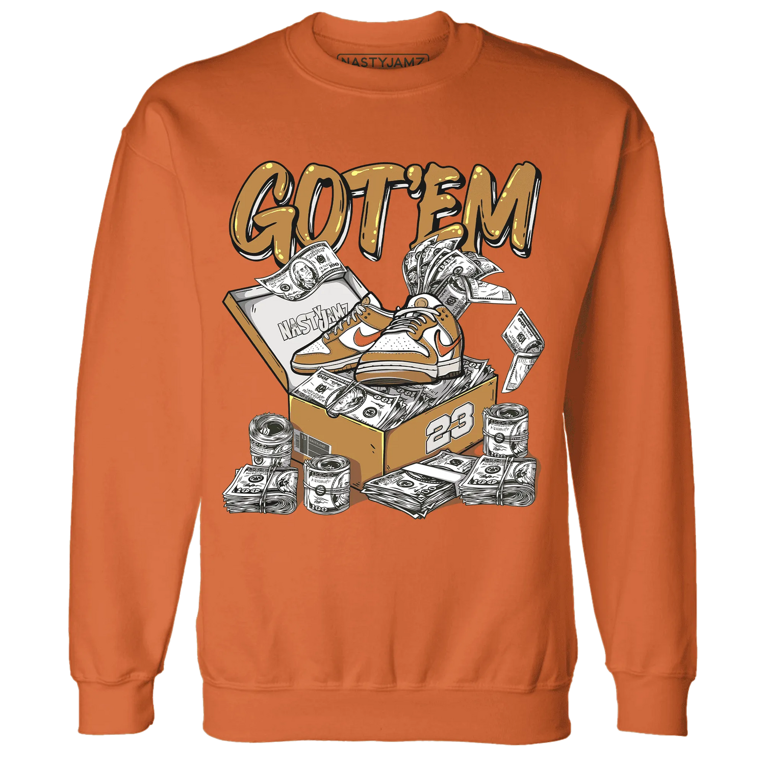 Dunk-Low-Retro-Wheat-Orange-NastyJamz-Sweatshirt-Match-Dollar-Sneaker-Box
